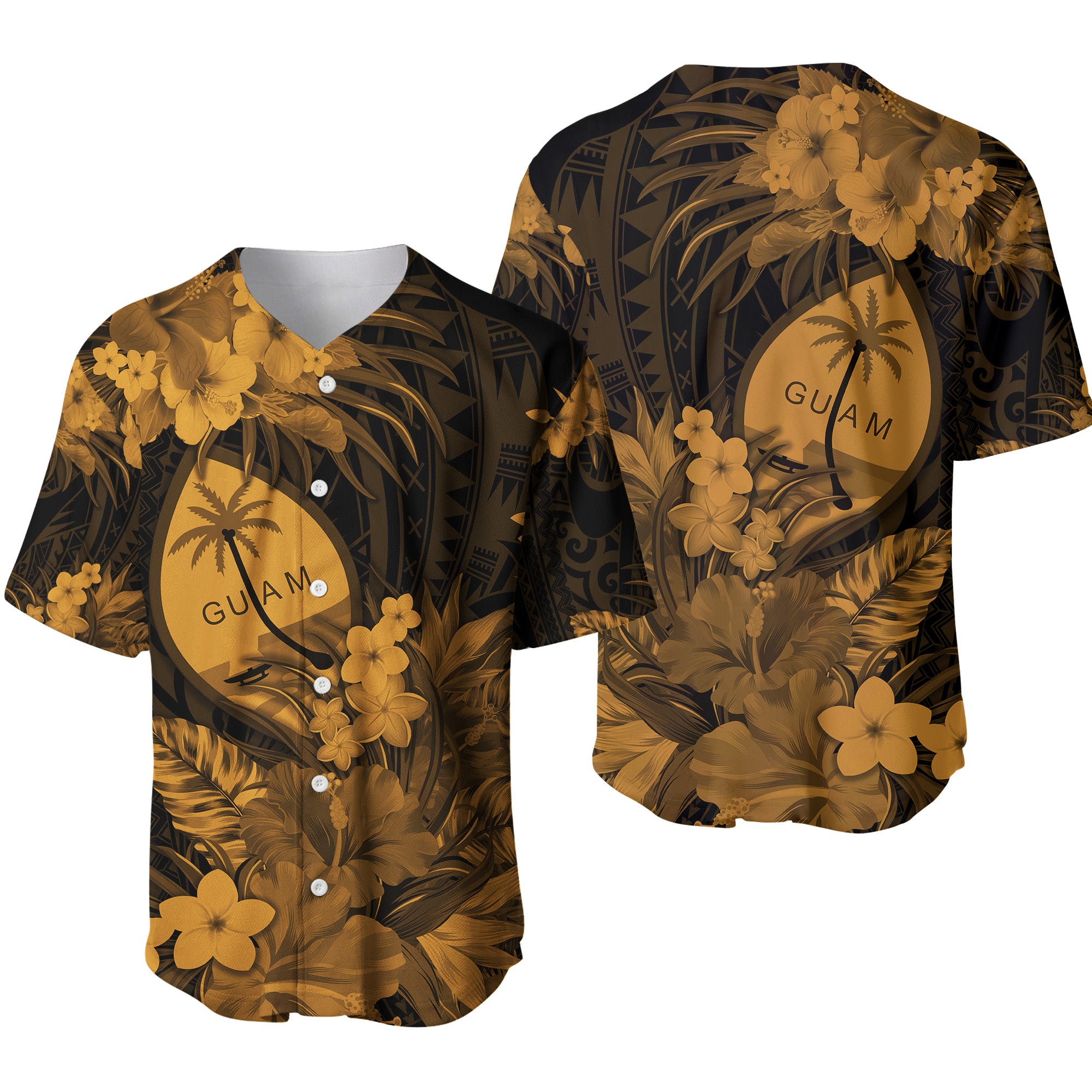 Guam Polynesian Baseball Jersey Tropical Flowers - Tan LT8 - Polynesian Pride