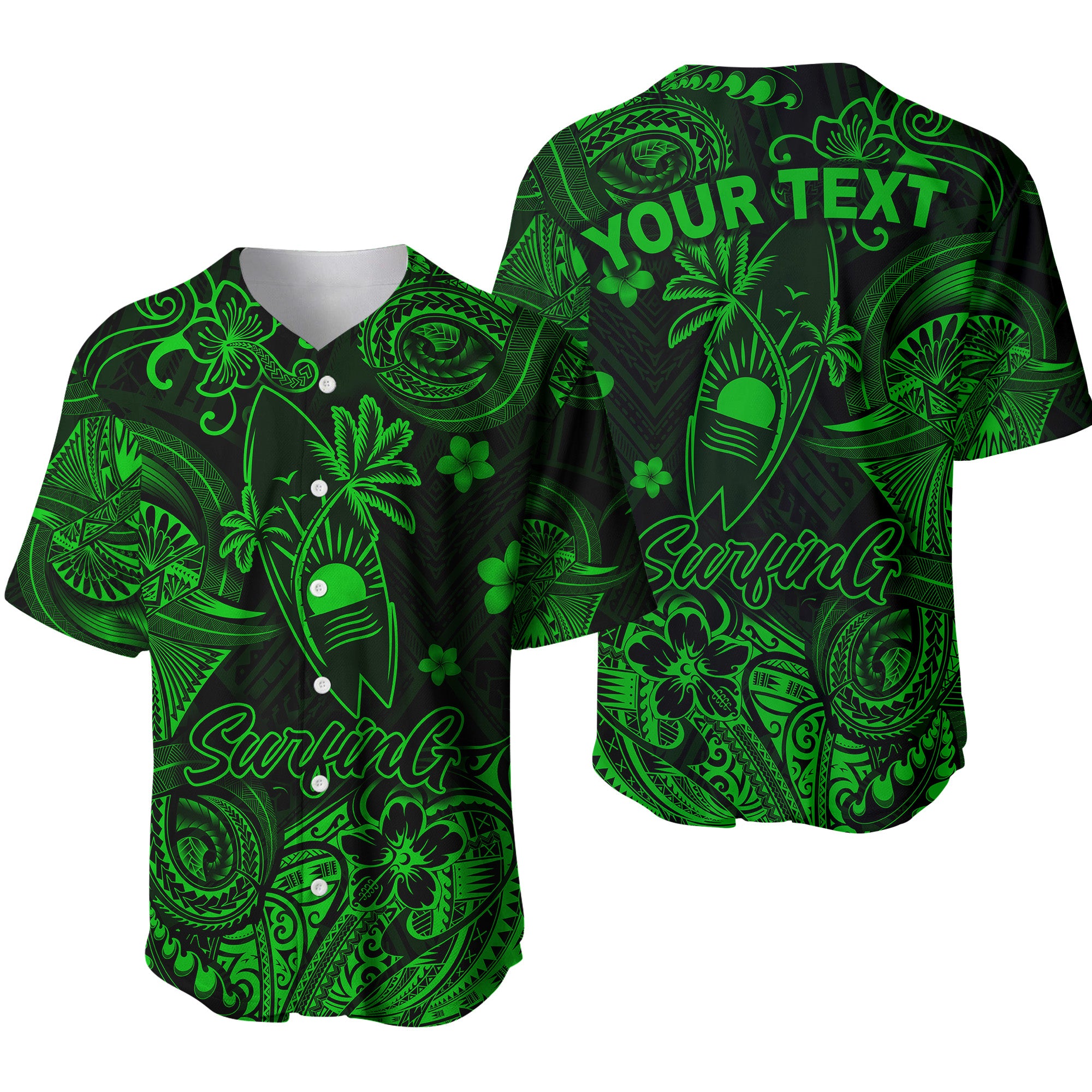 (Custom Personalised) Hawaii Surfing Polynesian Baseball Jersey Unique Style - Green LT8 - Polynesian Pride