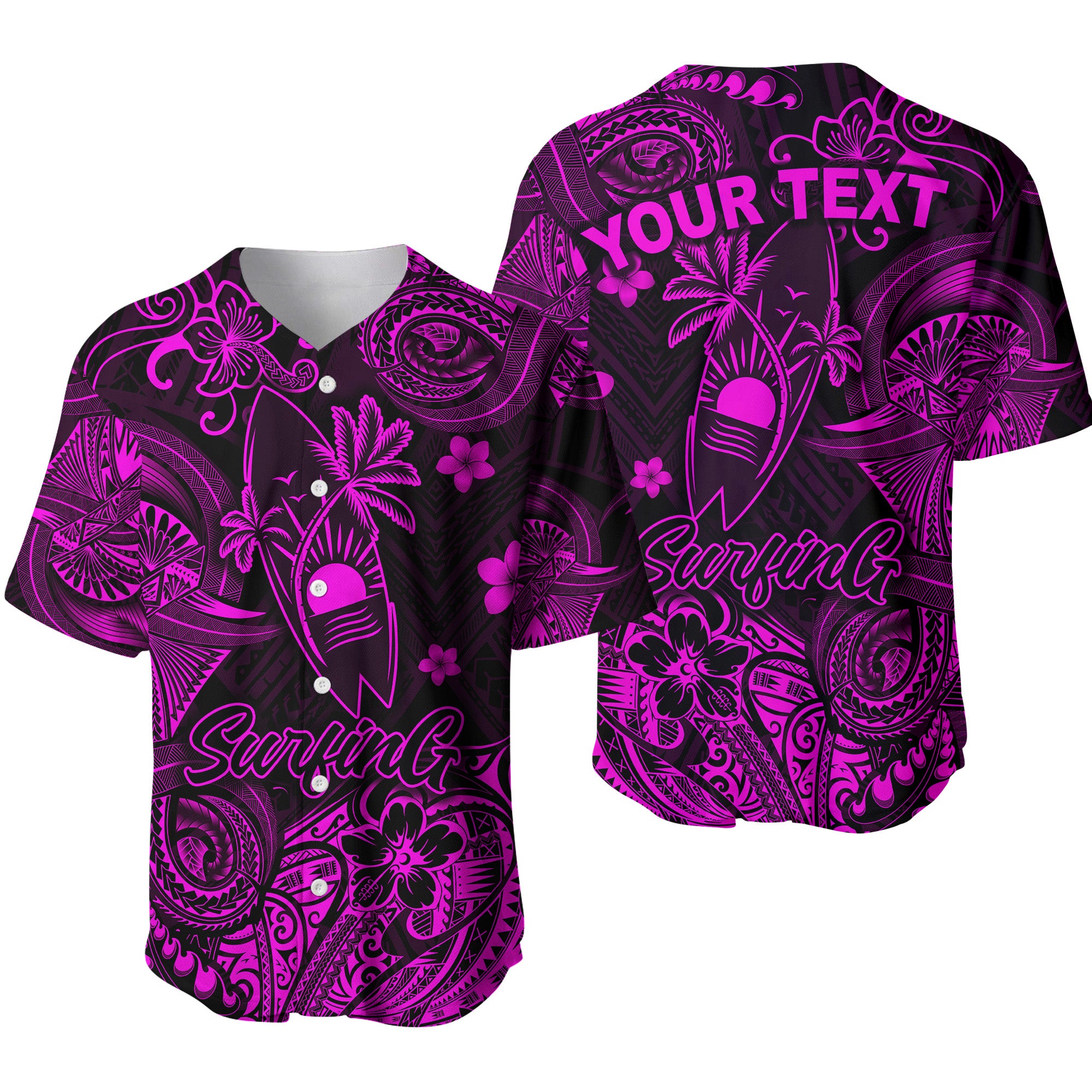 (Custom Personalised) Hawaii Surfing Polynesian Baseball Jersey Unique Style - Pink LT8 - Polynesian Pride