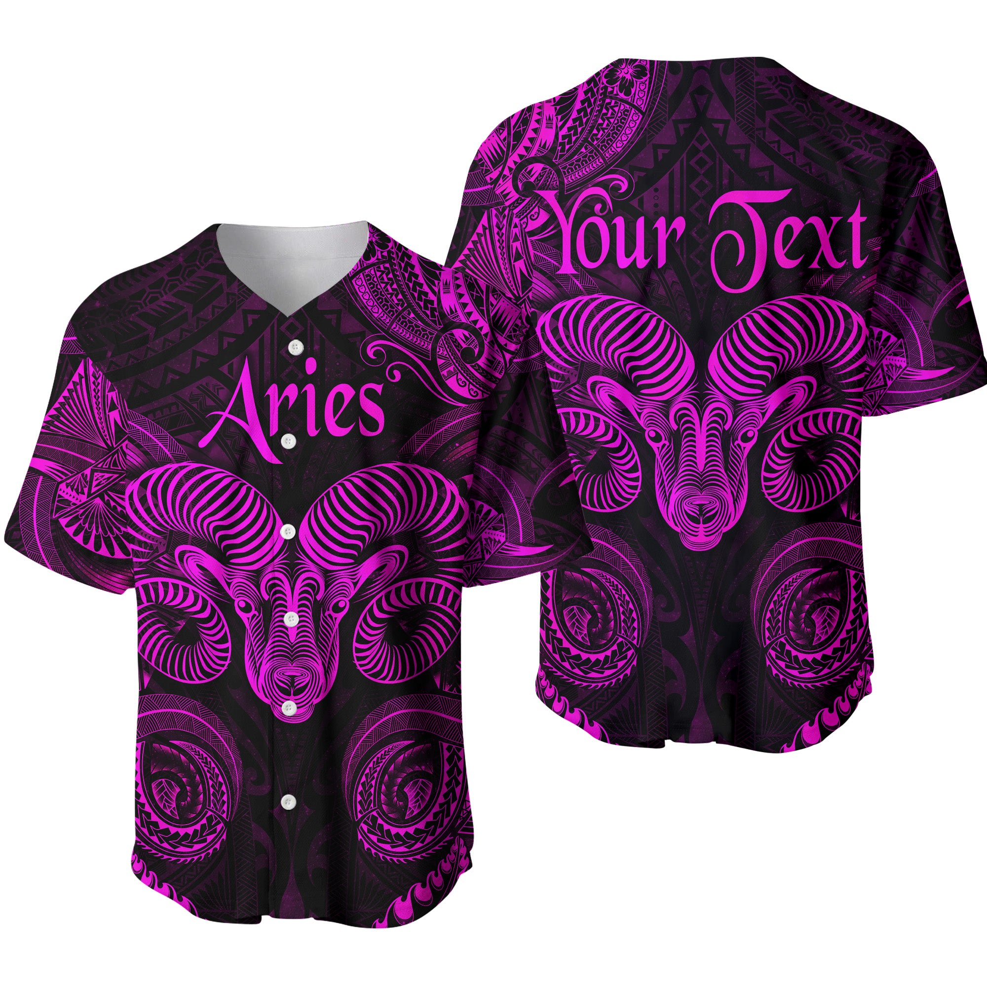 (Custom Personalised) Aries Zodiac Polynesian Baseball Jersey Unique Style - Pink LT8 - Polynesian Pride