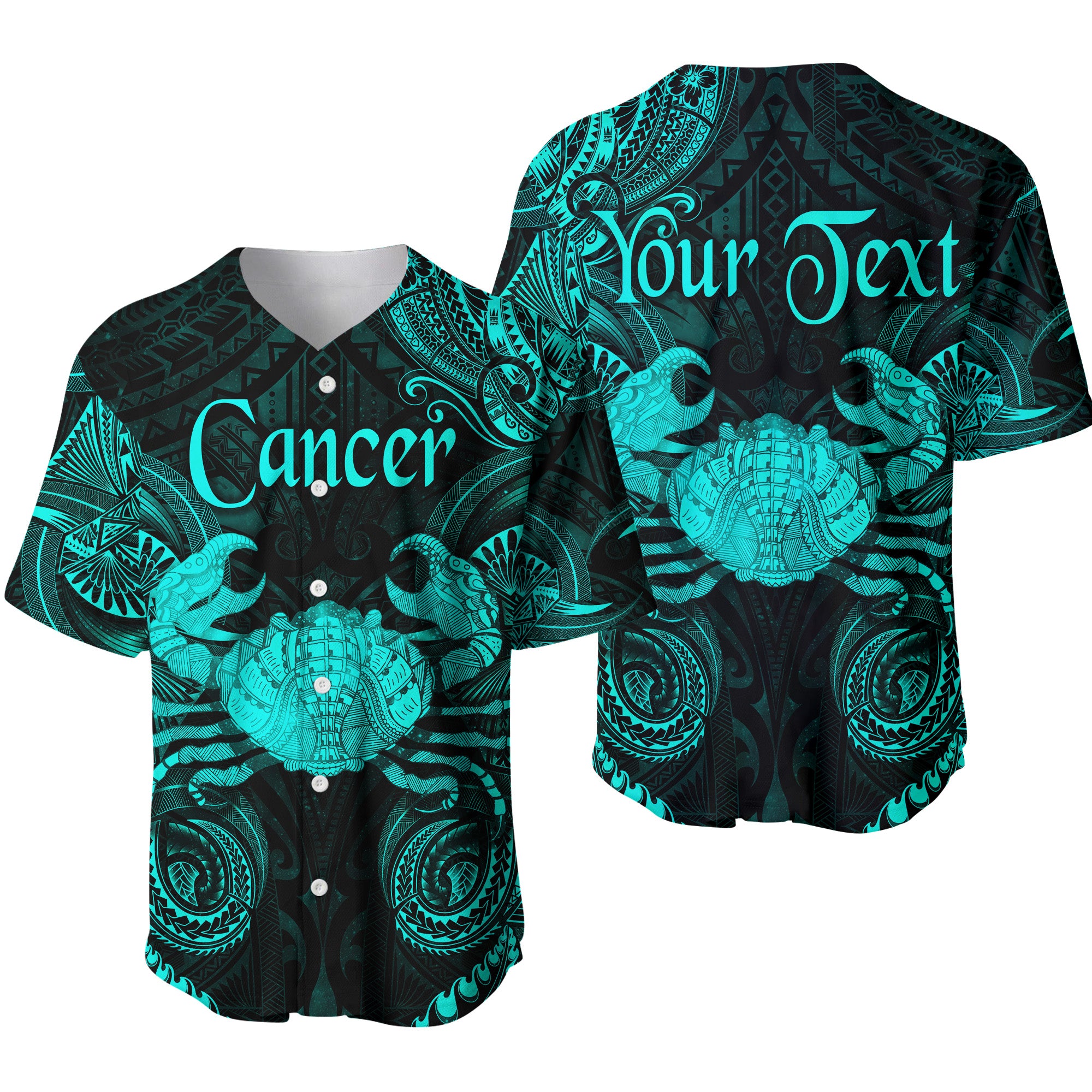 (Custom Personalised) Cancer Zodiac Polynesian Baseball Jersey Unique Style - Turquoise LT8 - Polynesian Pride