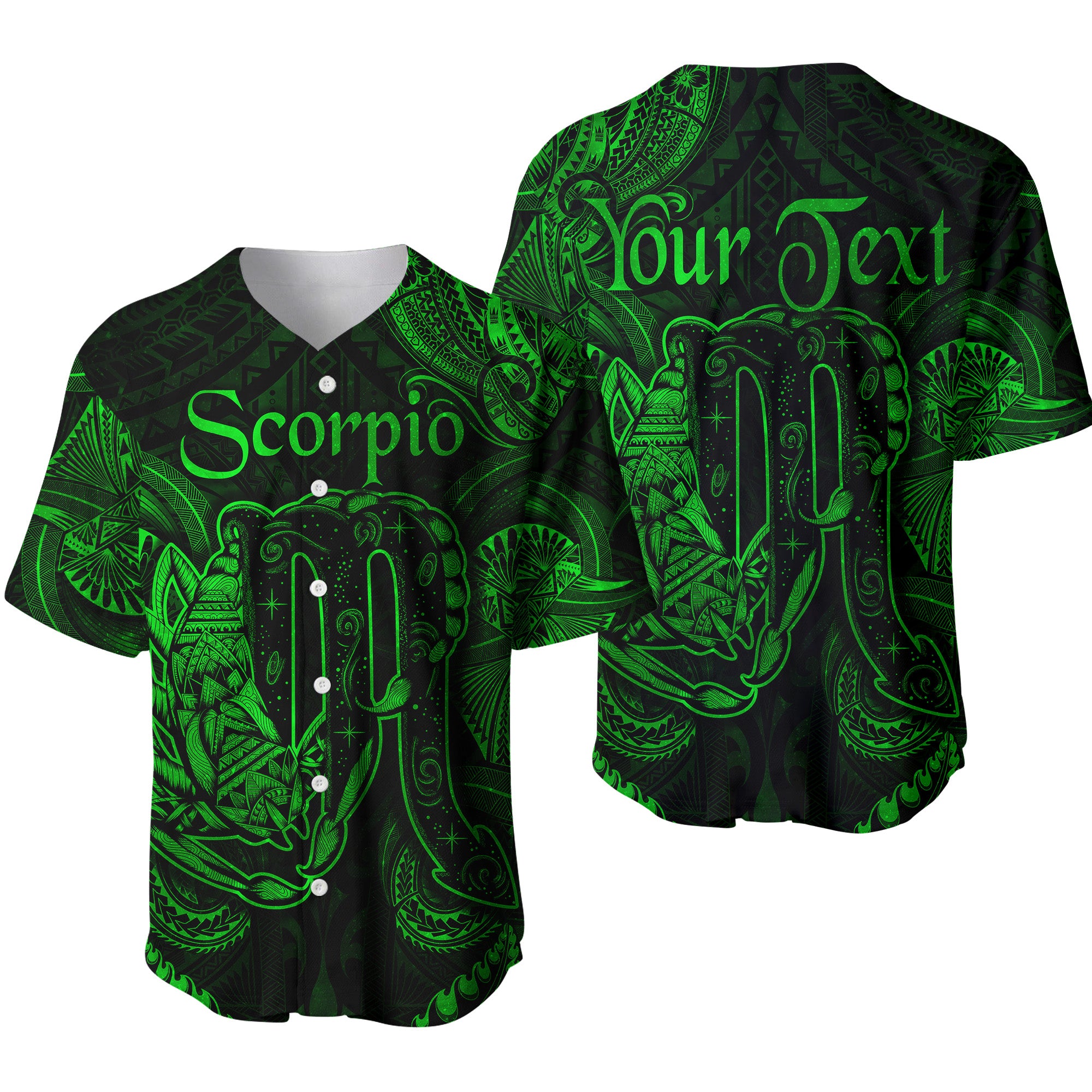 (Custom Personalised) Scorpio Zodiac Polynesian Baseball Jersey Unique Style - Green LT8 - Polynesian Pride