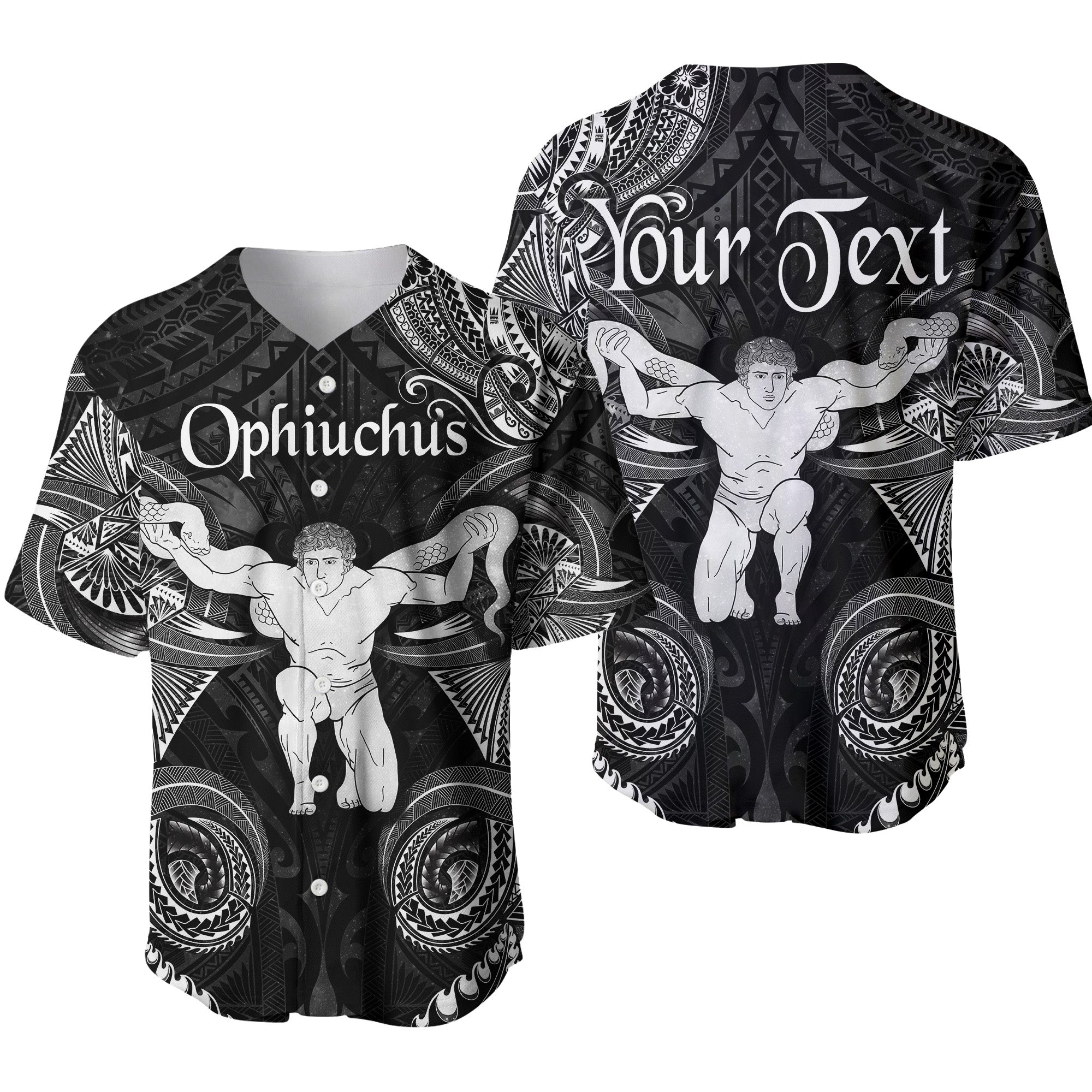 (Custom Personalised) Ophiuchus Zodiac Polynesian Baseball Jersey Unique Style - Black LT8 - Polynesian Pride