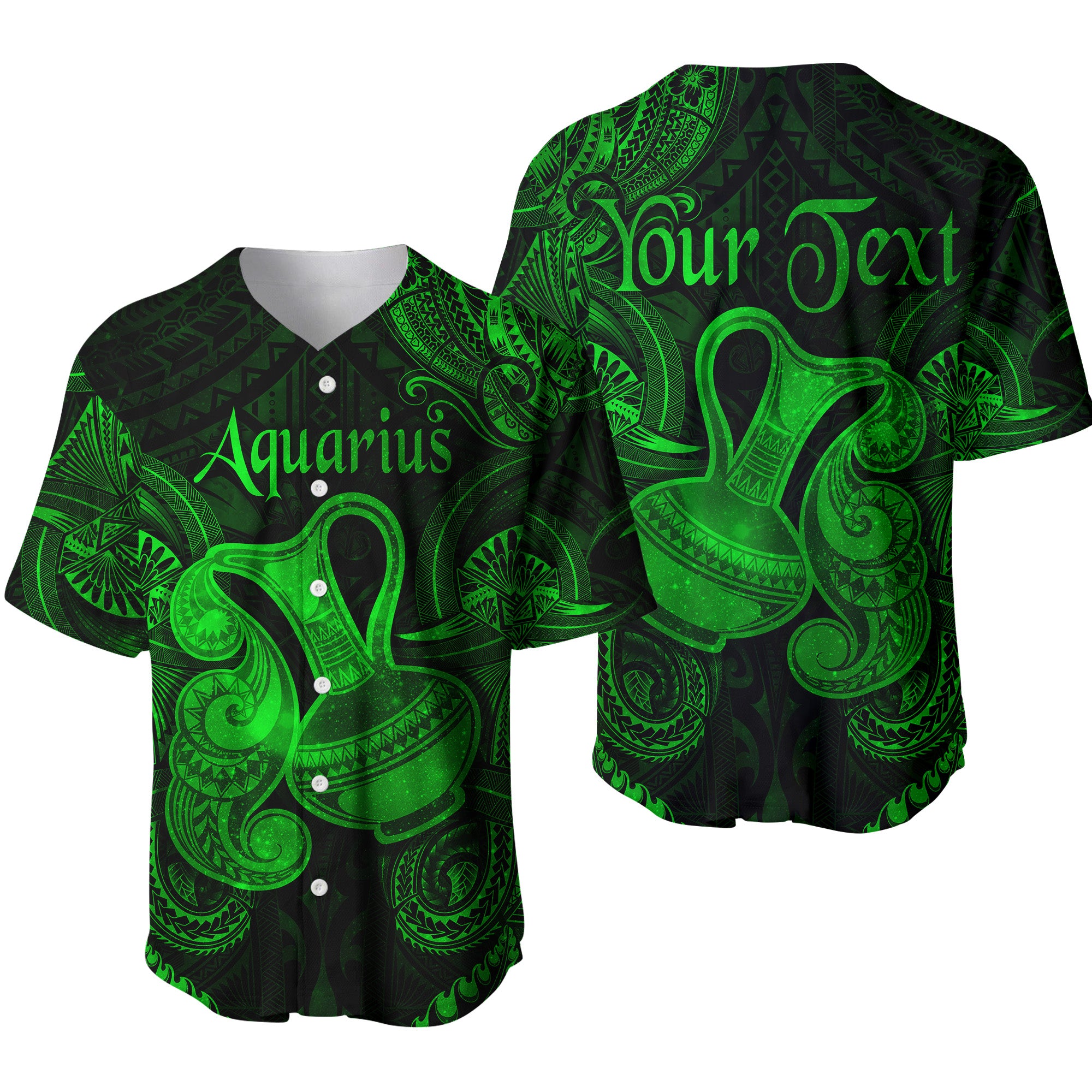 (Custom Personalised) Aquarius Zodiac Polynesian Baseball Jersey Unique Style - Green LT8 - Polynesian Pride