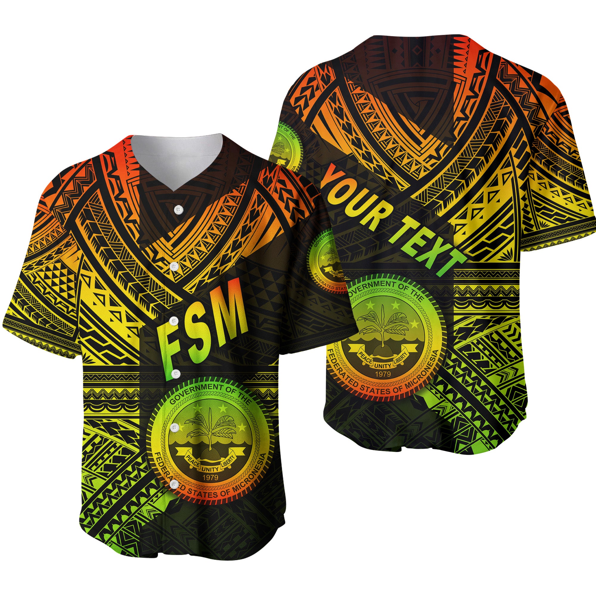 (Custom Personalised) Federated States of Micronesia Baseball Jersey FSM Original Style - Reggae LT8 Unisex Reggae - Polynesian Pride