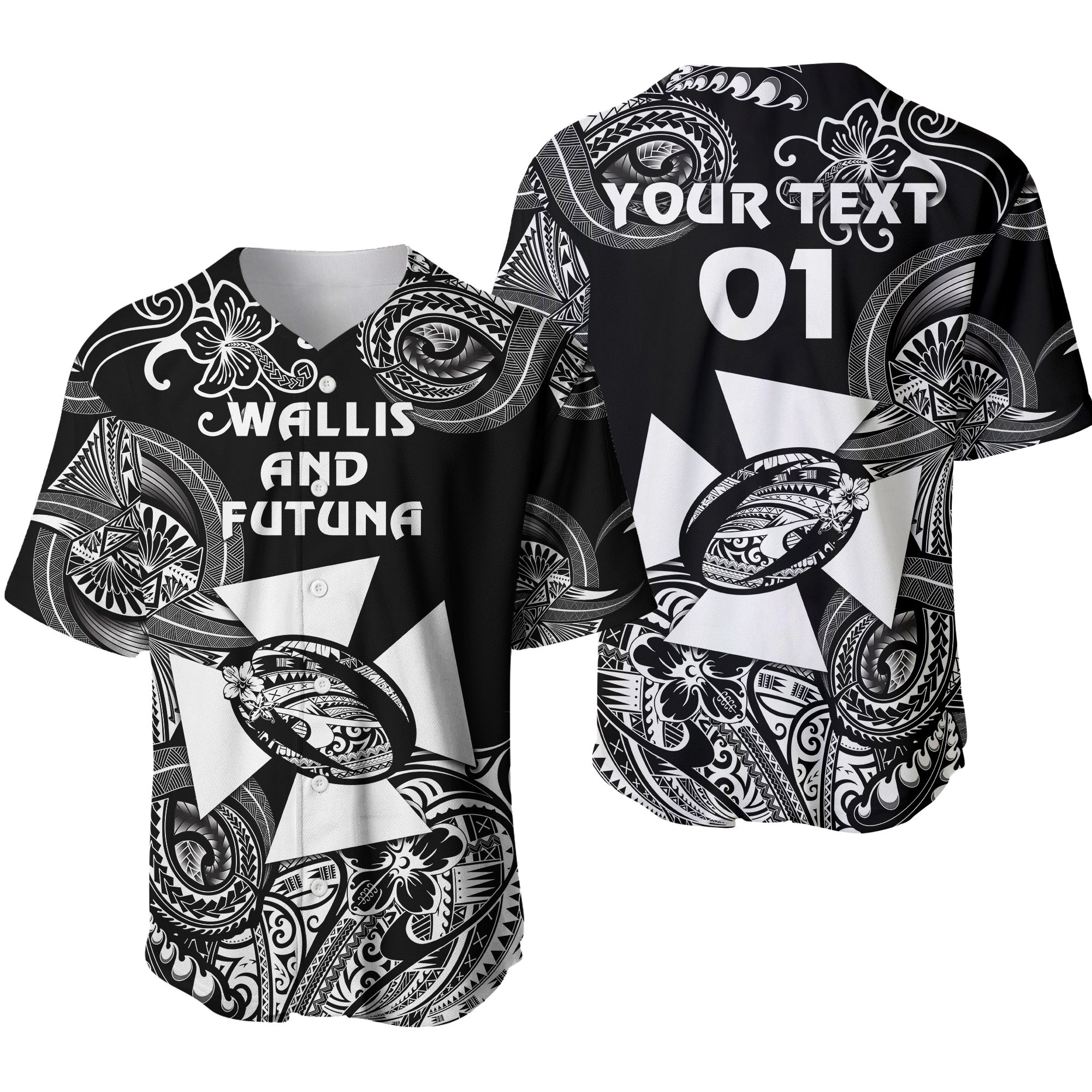 (Custom Personalised) Wallis and Futuna Polynesian Baseball Jersey Unique Style - Black LT8 - Polynesian Pride