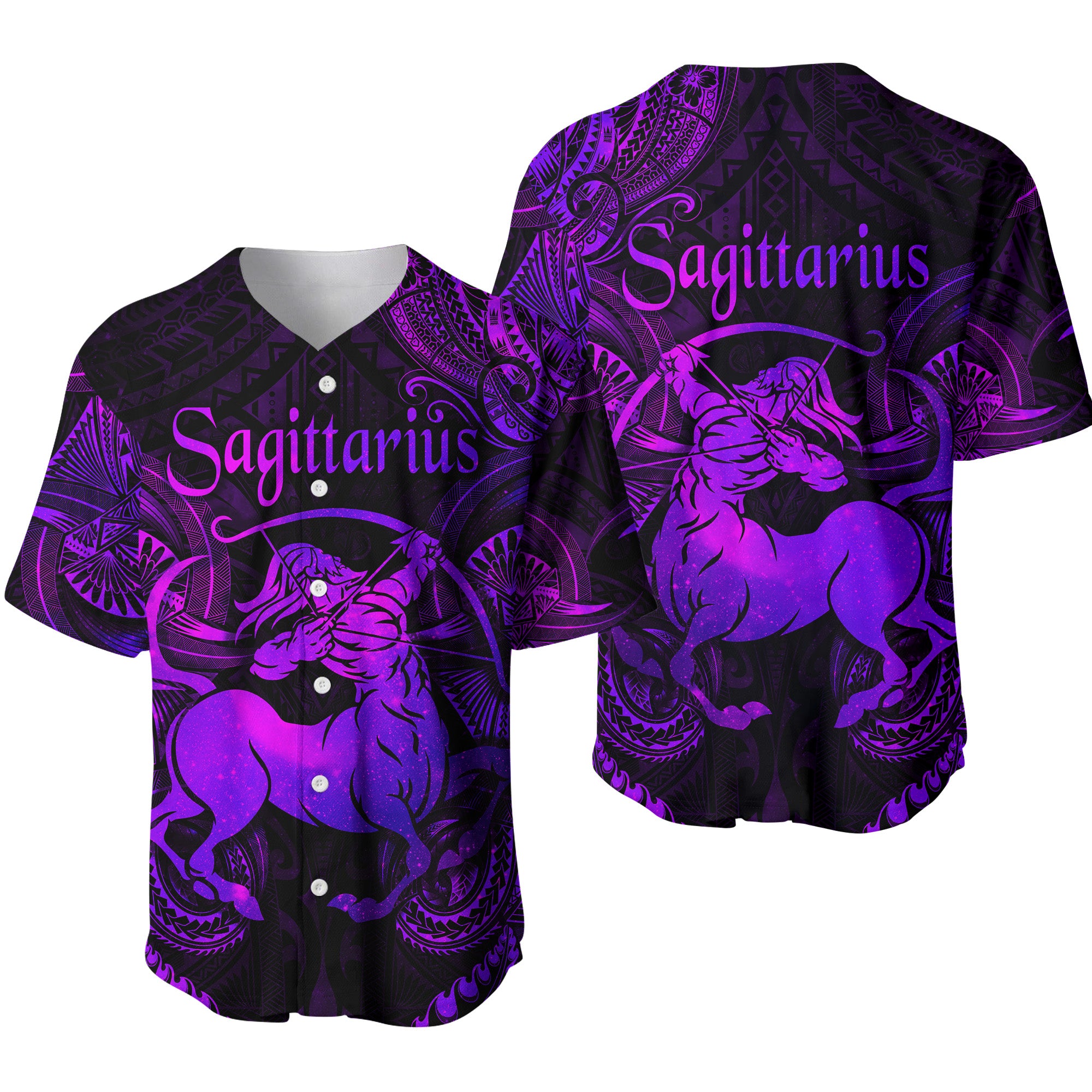 Sagittarius Zodiac Polynesian Baseball Jersey Unique Style - Purple LT8 - Polynesian Pride