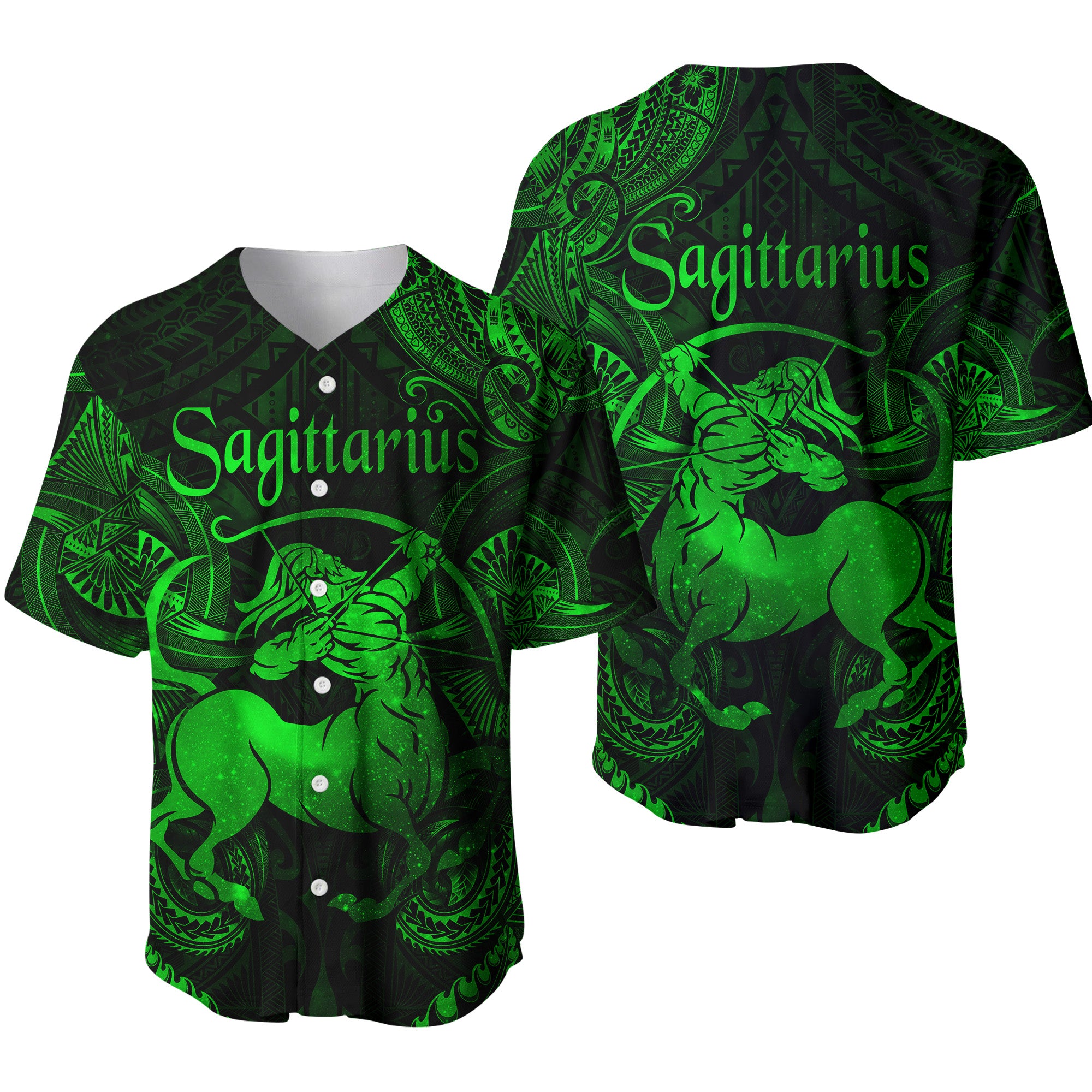 Sagittarius Zodiac Polynesian Baseball Jersey Unique Style - Green LT8 - Polynesian Pride