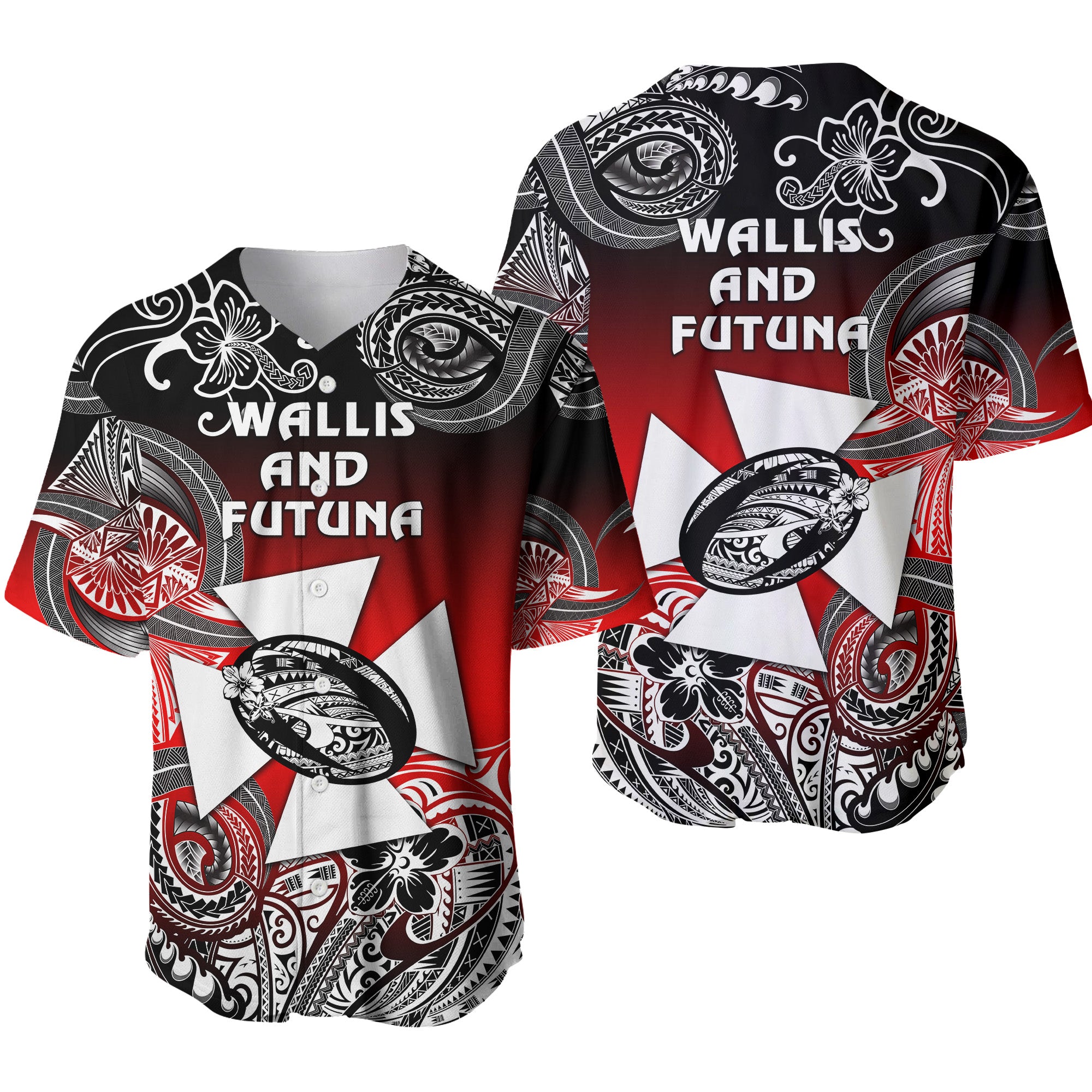 Wallis and Futuna Polynesian Baseball Jersey Unique Style - Gradient Red Black LT8 - Polynesian Pride