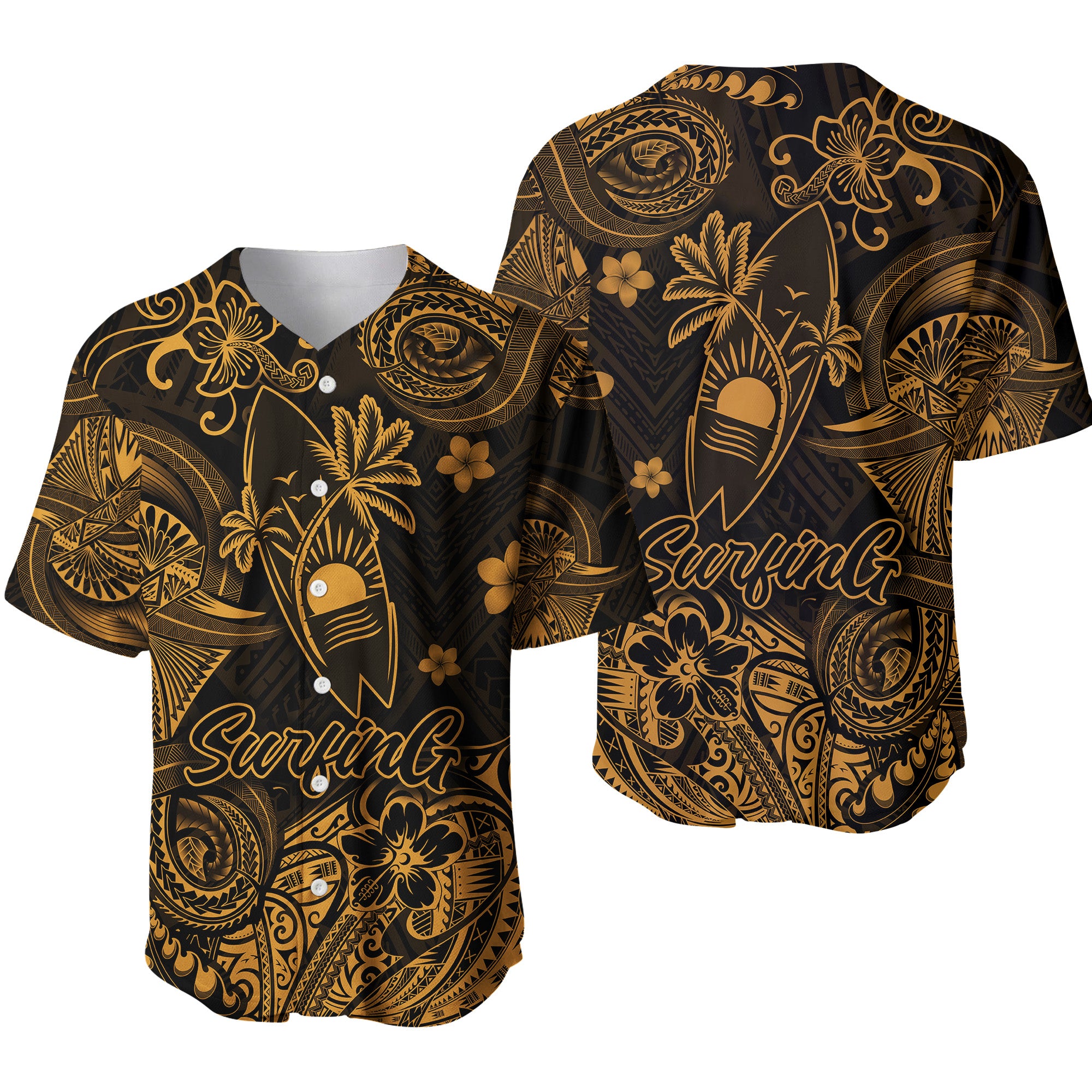 Hawaii Surfing Polynesian Baseball Jersey Unique Style - Gold LT8 - Polynesian Pride