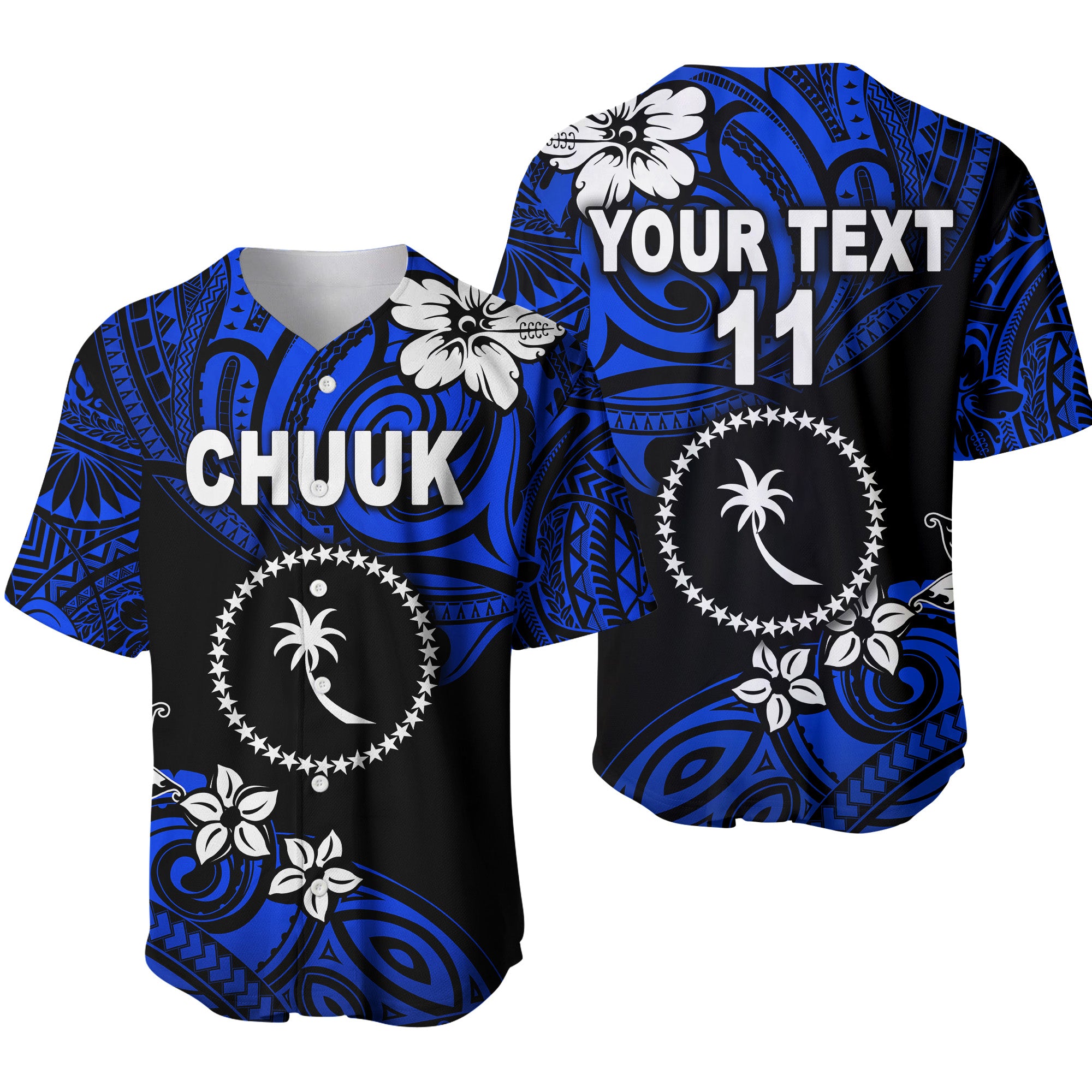 (Custom Personalised) FSM Chuuk Baseball Jersey Unique Vibes - Blue LT8 Unisex Blue - Polynesian Pride