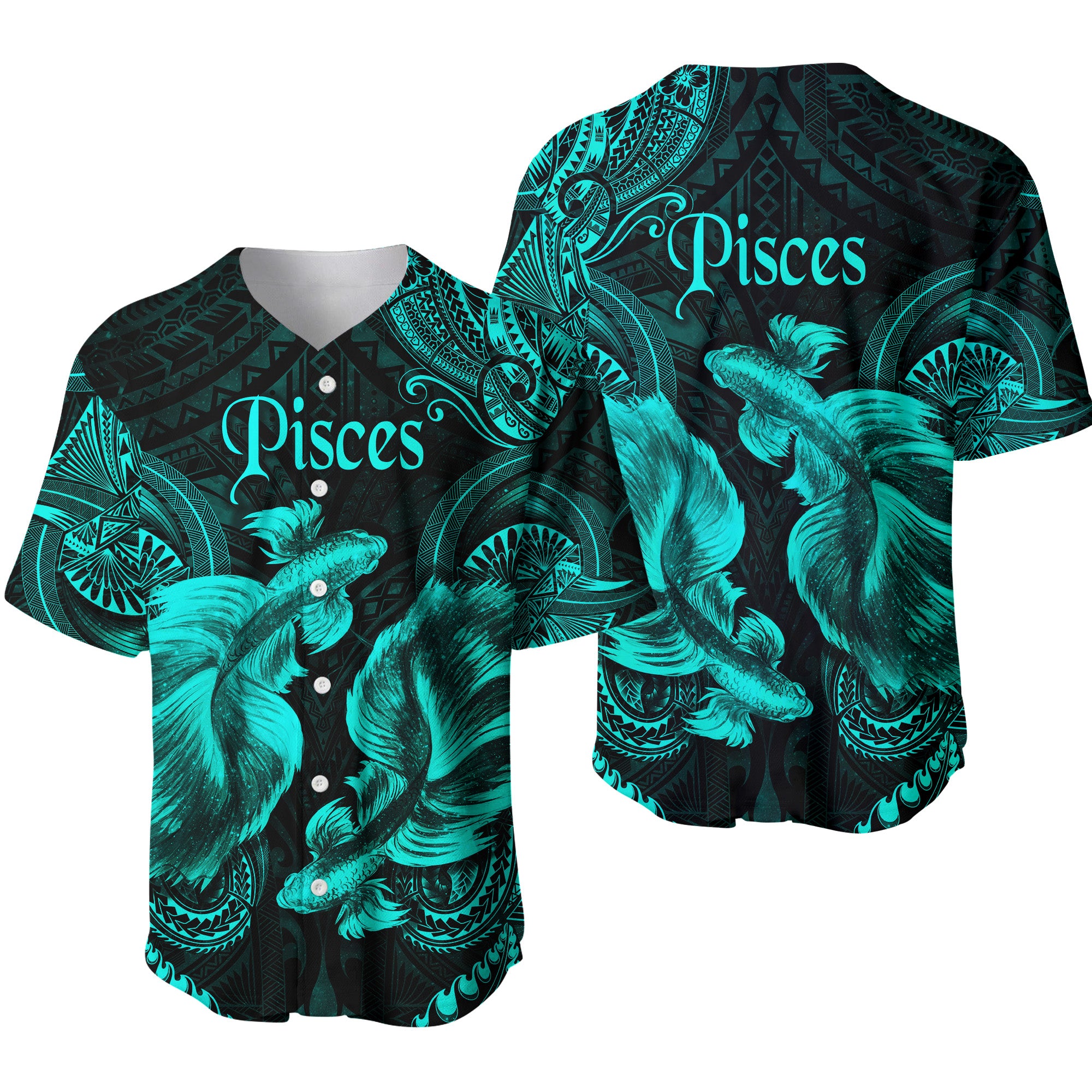 Pisces Zodiac Polynesian Baseball Jersey Unique Style - Turquoise LT8 - Polynesian Pride