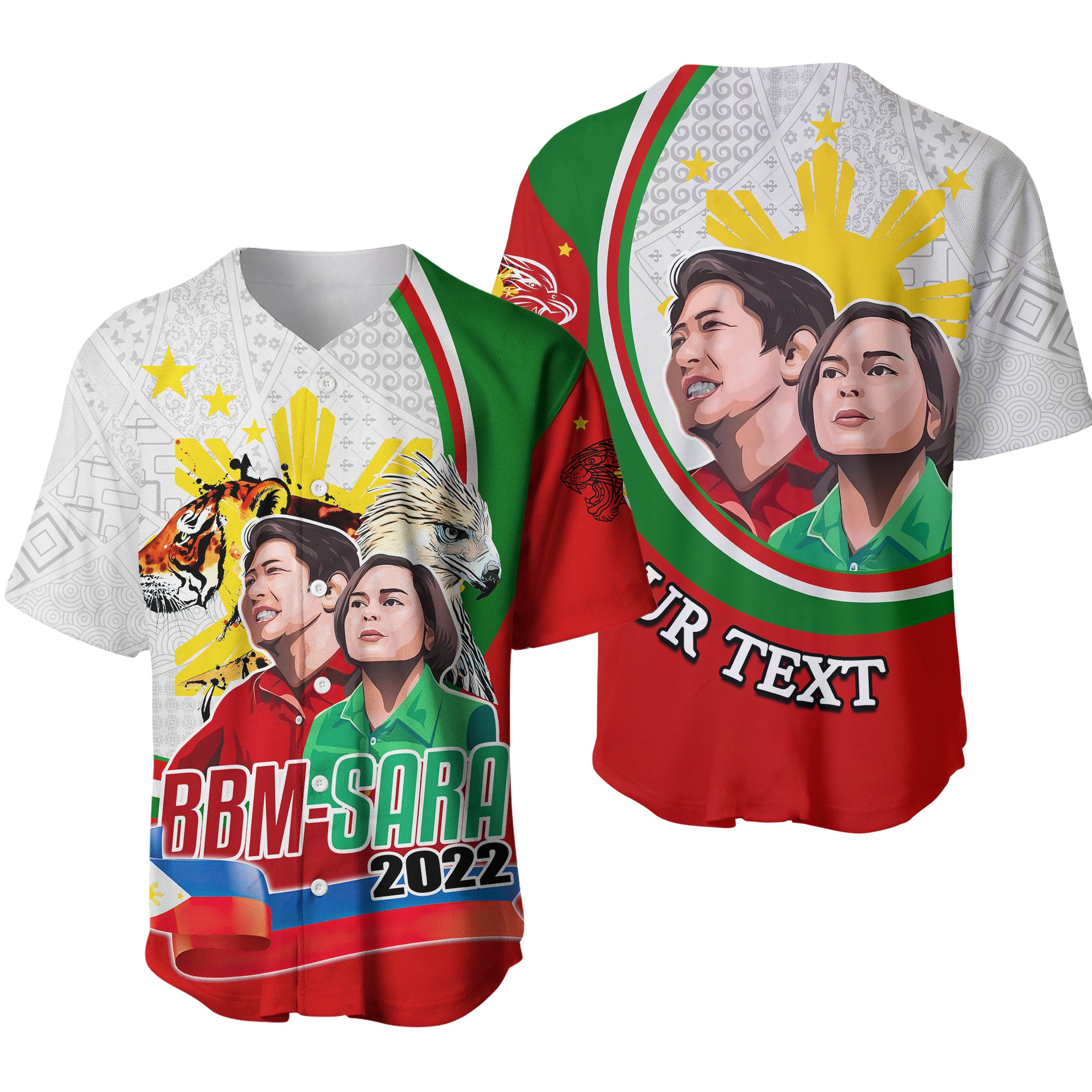 (Custom Personalised) Philippines Baseball Shirt BBM AND SARA Art Style LT6 Unisex Red - Polynesian Pride