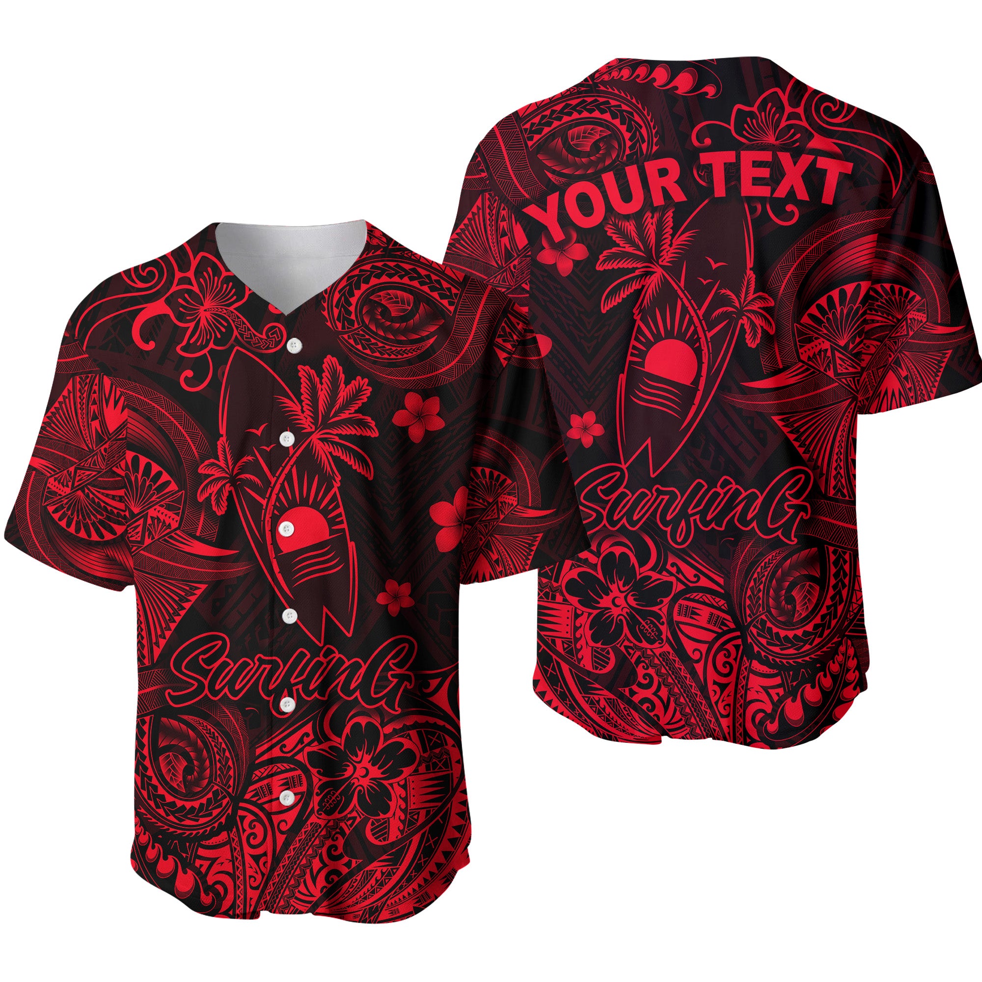 (Custom Personalised) Hawaii Surfing Polynesian Baseball Jersey Unique Style - Red LT8 - Polynesian Pride