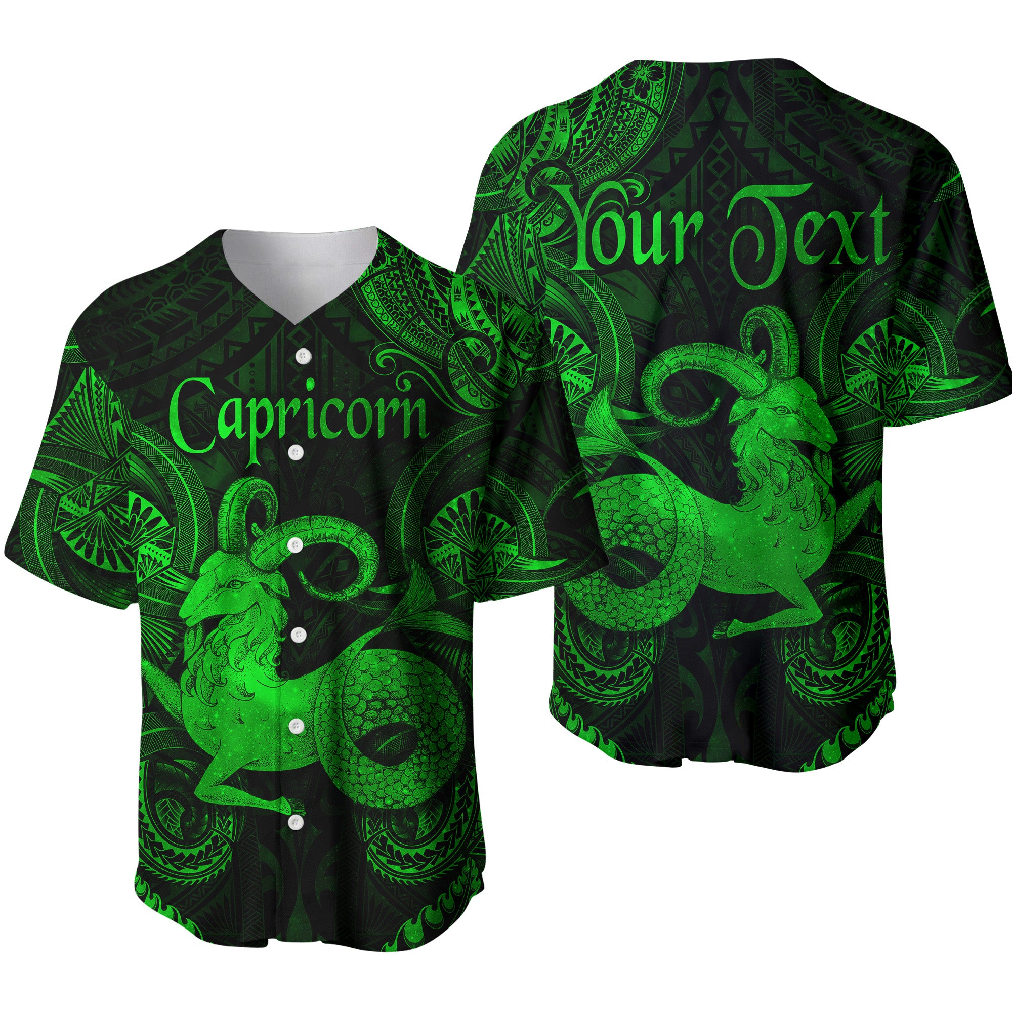 (Custom Personalised) Capricorn Zodiac Polynesian Baseball Jersey Unique Style - Green LT8 - Polynesian Pride