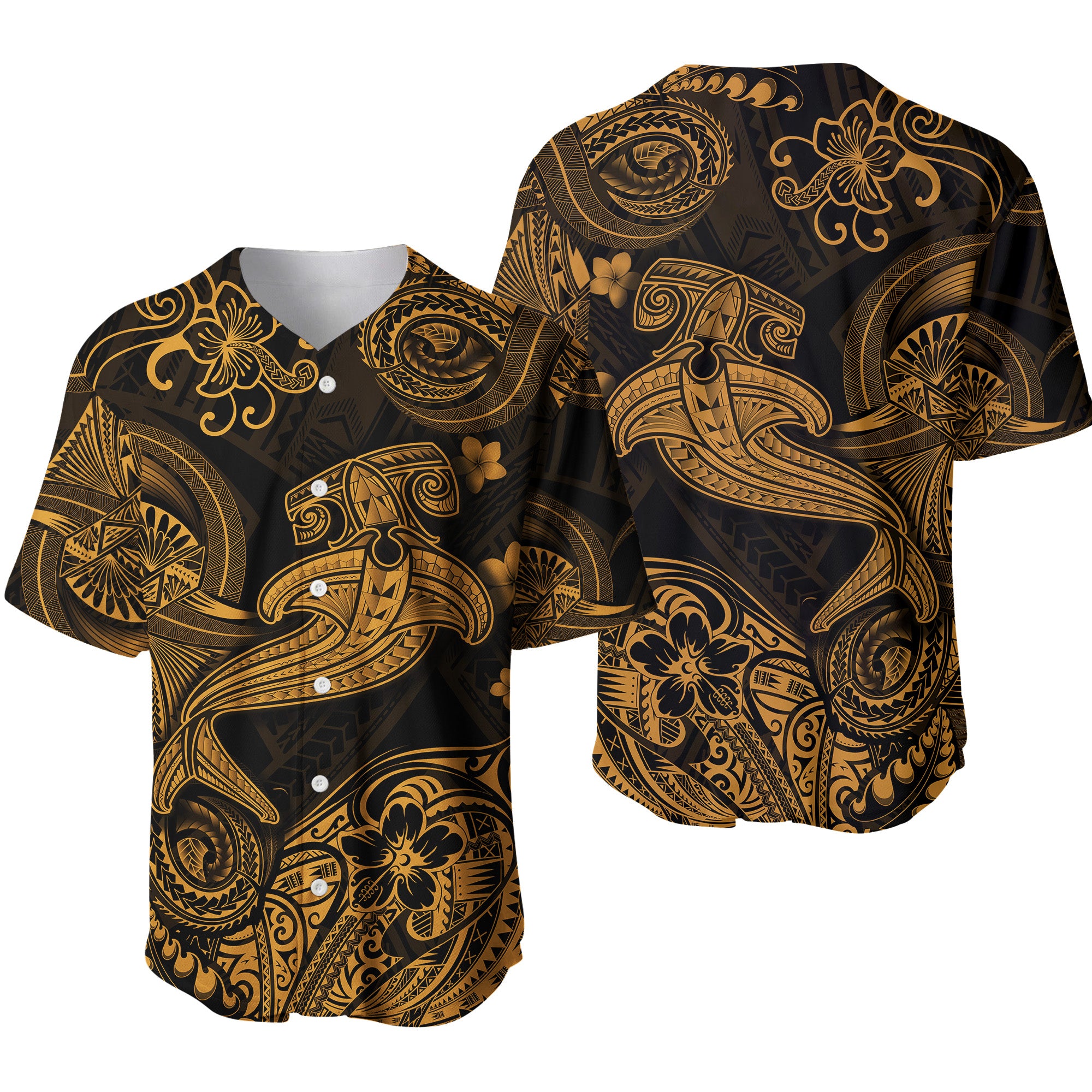 Hawaii Hammer Shark Polynesian Baseball Jersey Unique Style - Gold LT8 - Polynesian Pride