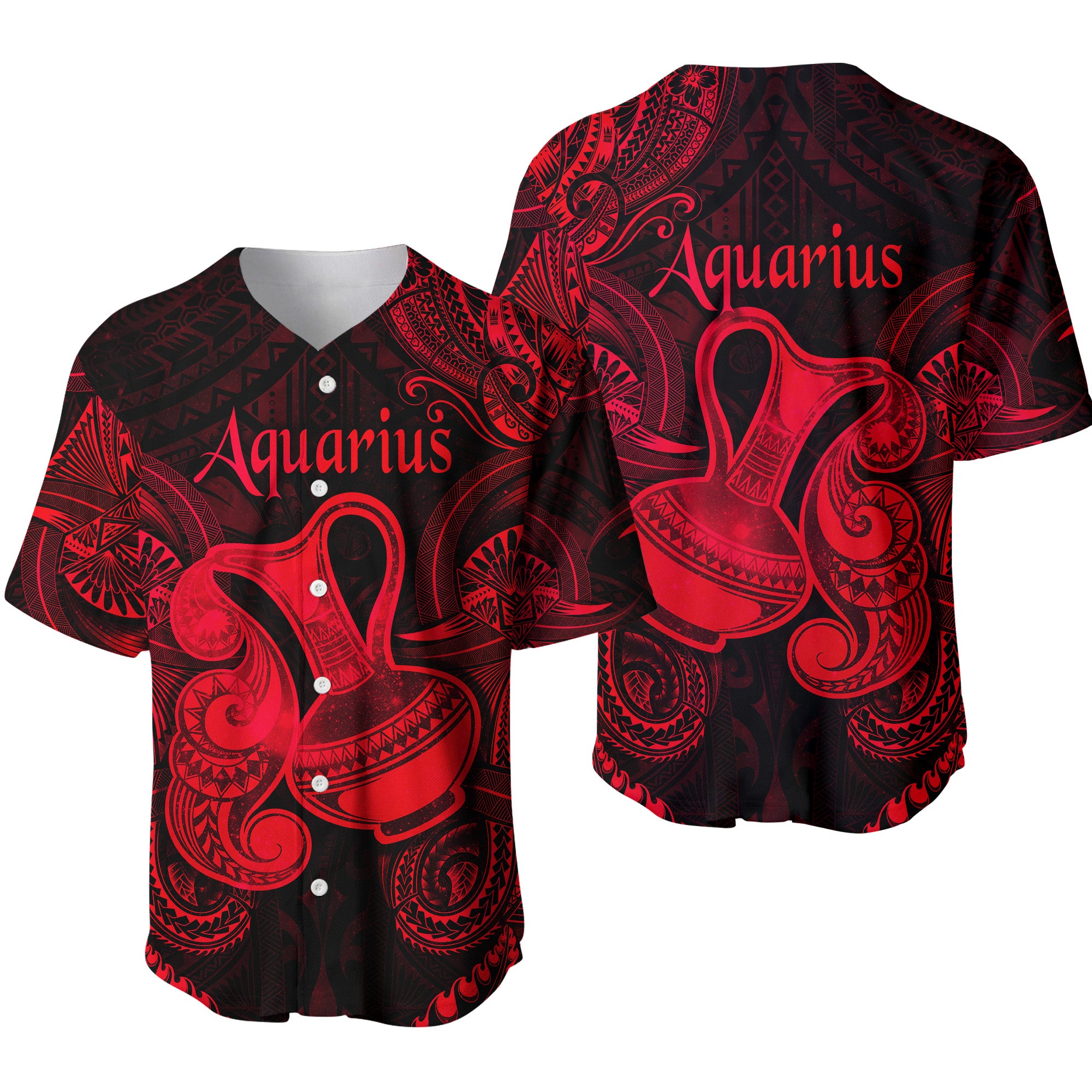 Aquarius Zodiac Polynesian Baseball Jersey Unique Style - Red LT8 - Polynesian Pride