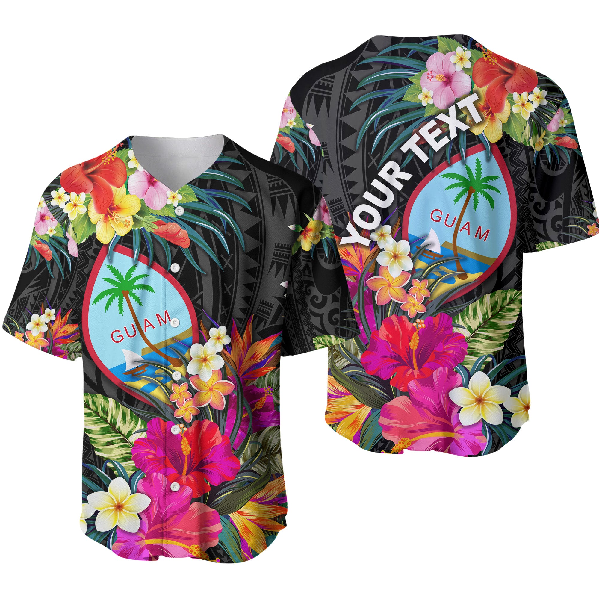 (Custom Personalised) Guam Polynesian Baseball Jersey Tropical Flowers - Colorful Vibes LT8 - Polynesian Pride