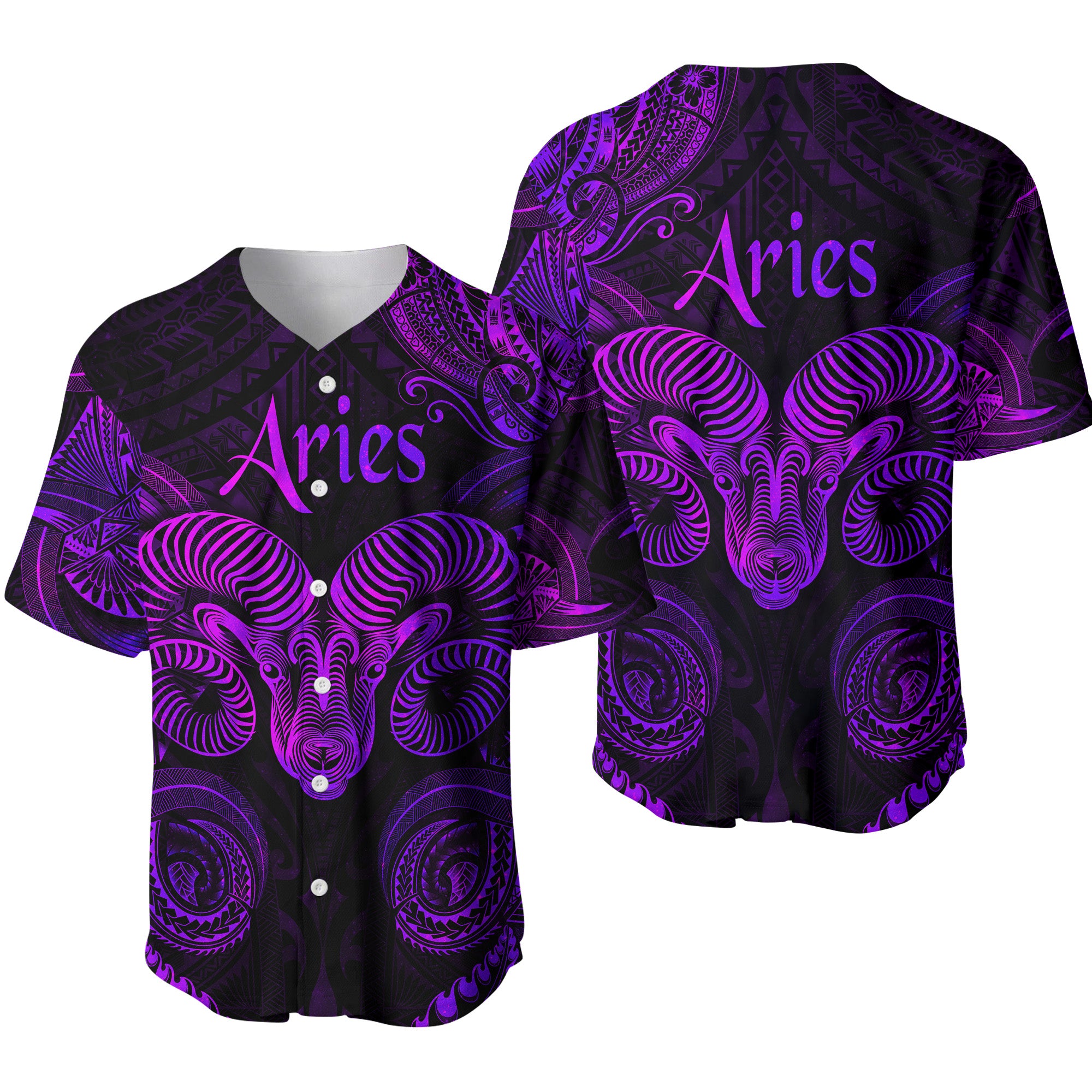 Aries Zodiac Polynesian Baseball Jersey Unique Style - Purple LT8 - Polynesian Pride