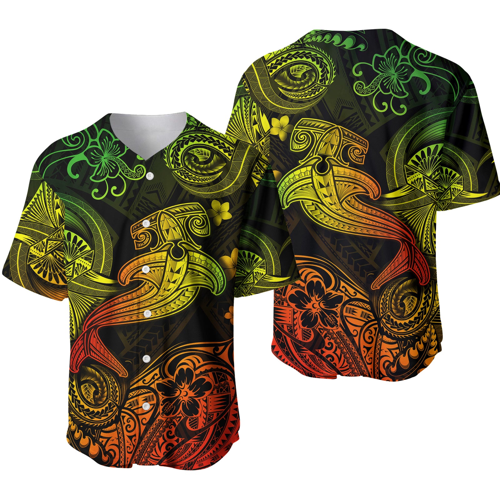 Hawaii Hammer Shark Polynesian Baseball Jersey Unique Style - Reggae LT8 Reggae - Polynesian Pride