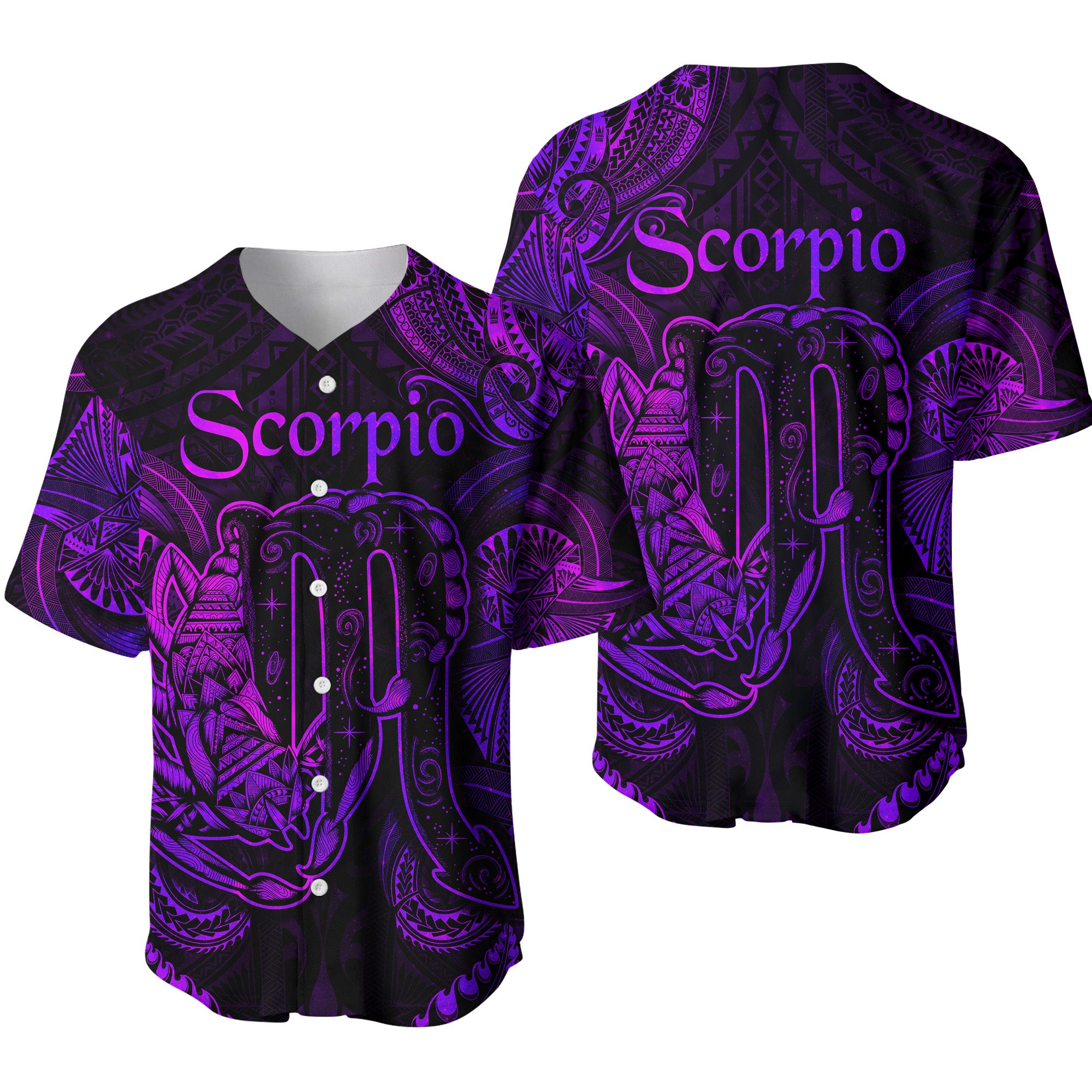 Scorpio Zodiac Polynesian Baseball Jersey Unique Style - Purple LT8 - Polynesian Pride