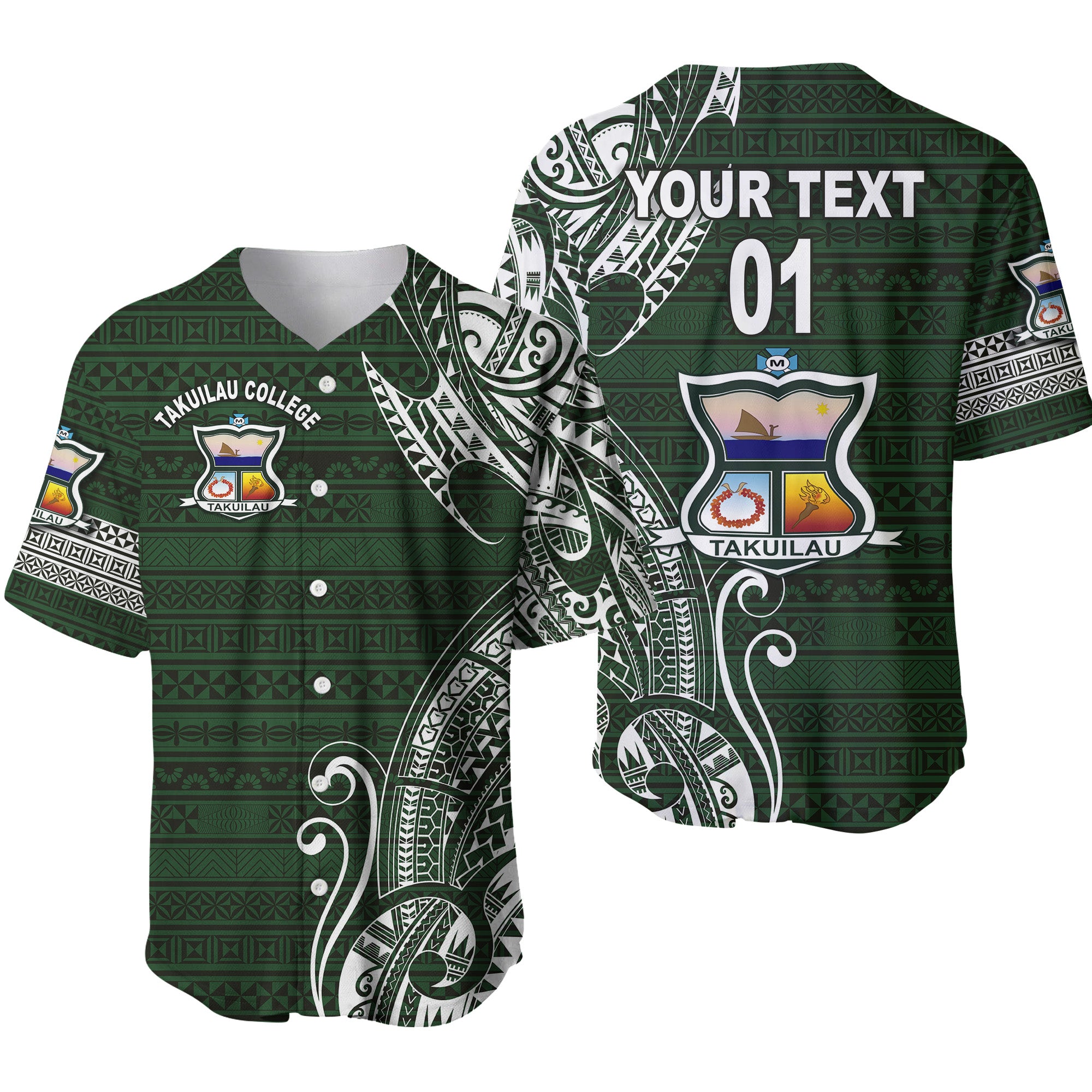 (Custom Personalised) Tonga Takuilau College Baseball Jersey Simple Vibes LT8 Unisex Green - Polynesian Pride