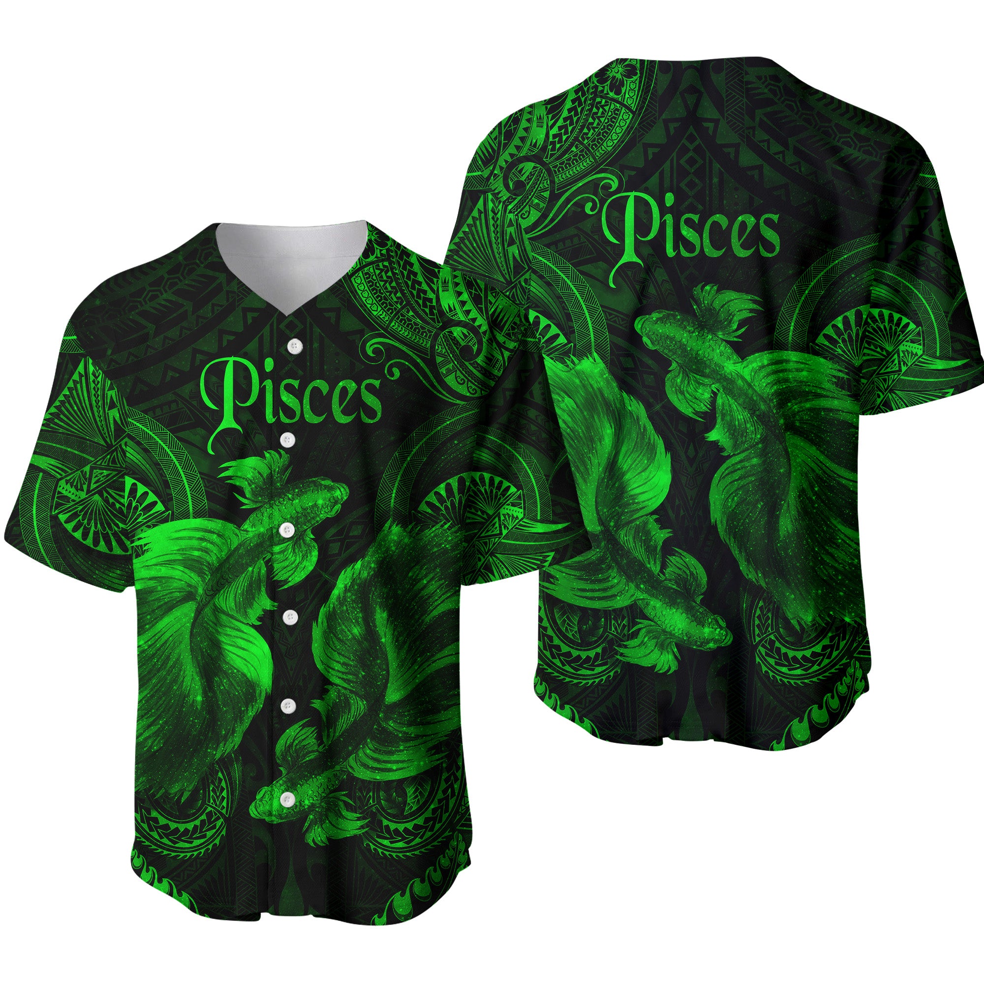 Pisces Zodiac Polynesian Baseball Jersey Unique Style - Green LT8 - Polynesian Pride