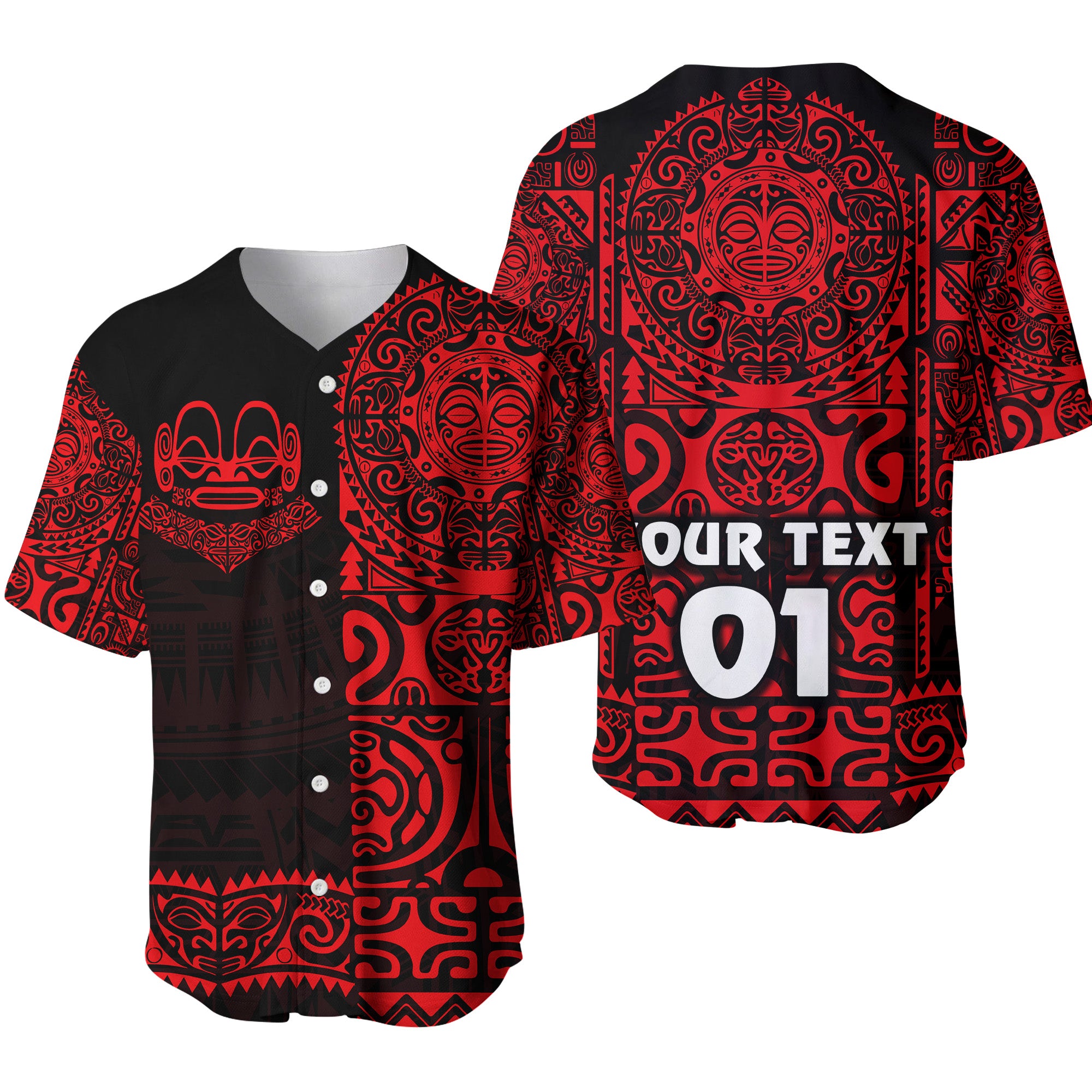 (Custom Personalised) Marquesas Islands Baseball Jersey Marquesan Tattoo Unique Style - Red LT8 - Polynesian Pride