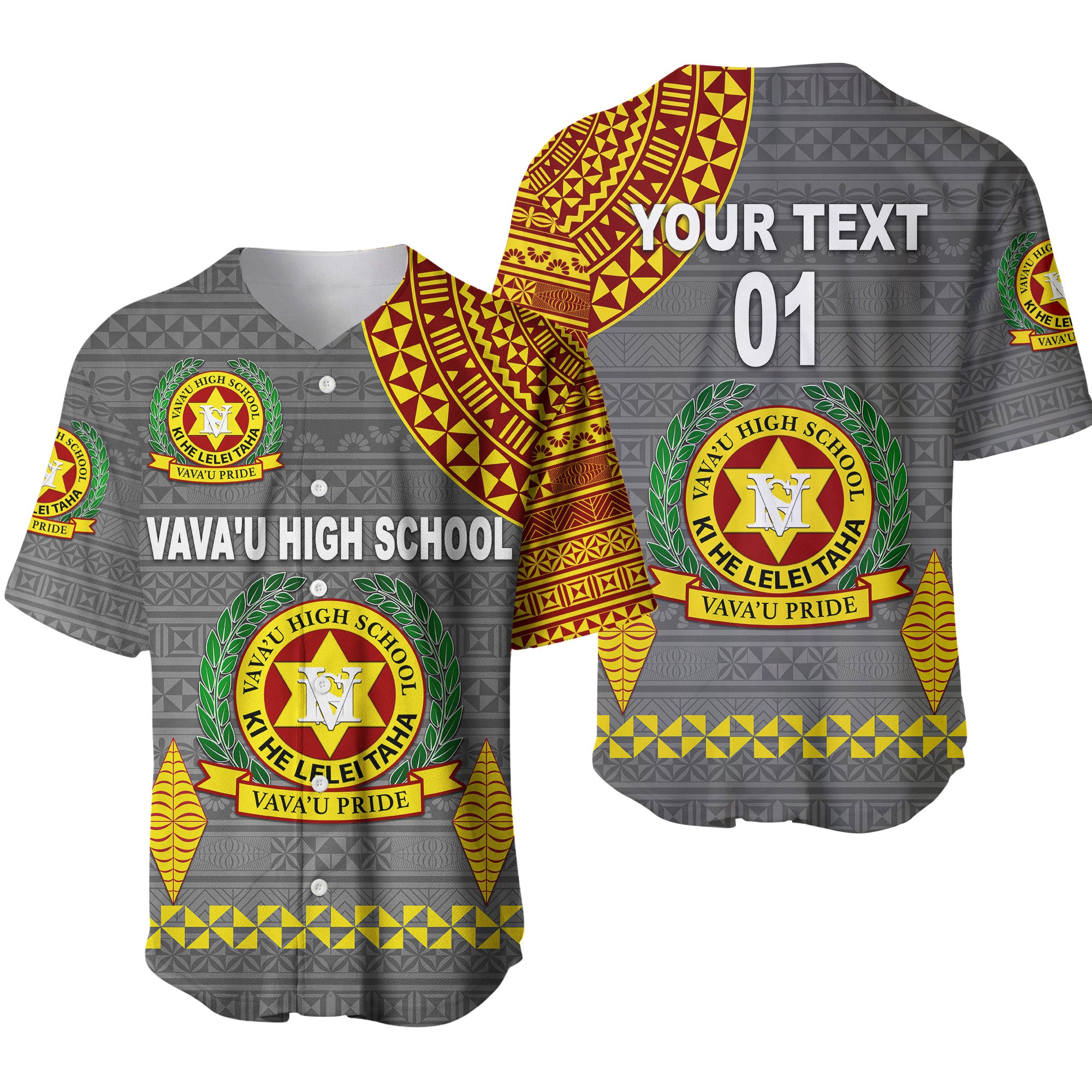 (Custom Personalised) Tonga Vava'u High School Baseball Jersey Simple Style - Grey LT8 - Polynesian Pride