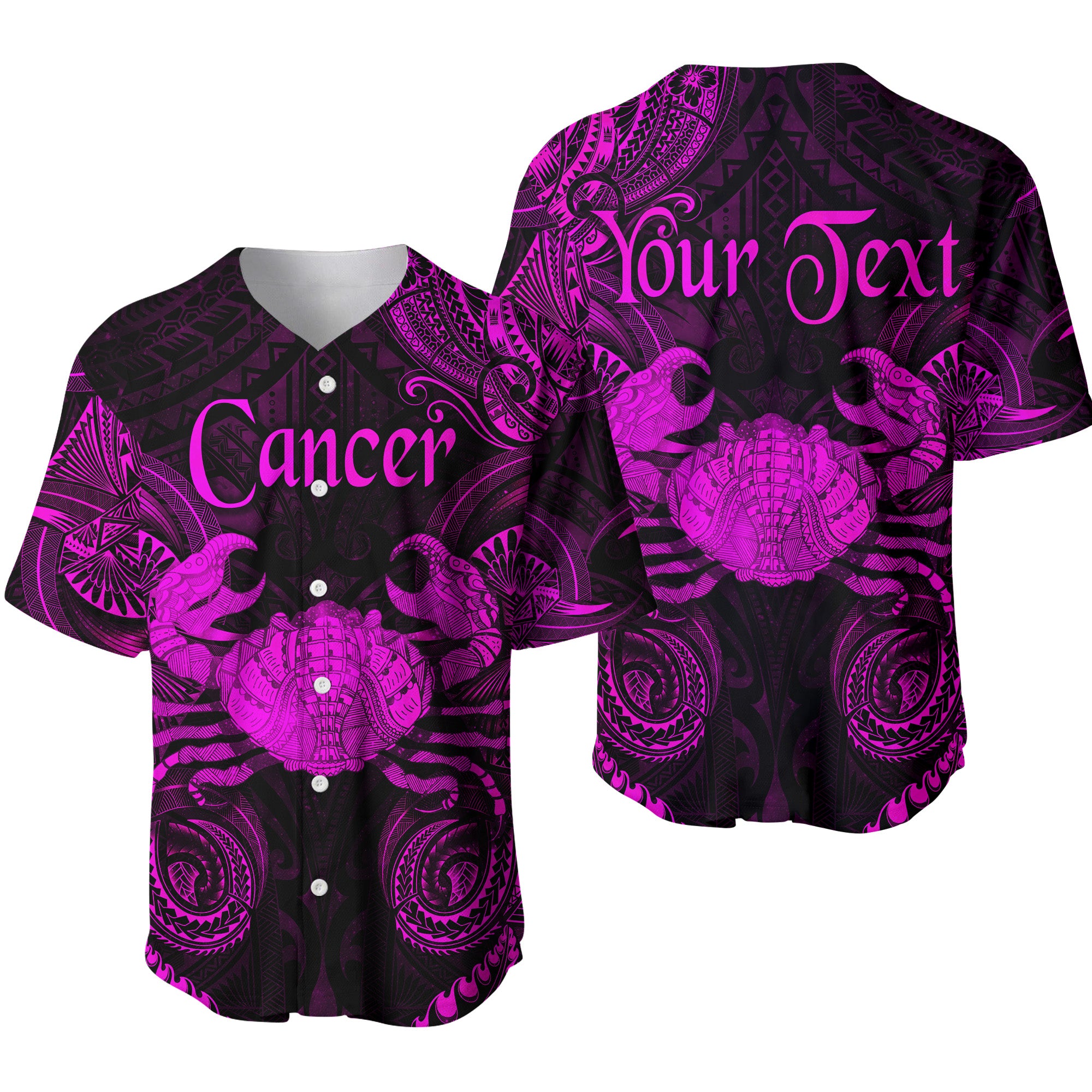 (Custom Personalised) Cancer Zodiac Polynesian Baseball Jersey Unique Style - Pink LT8 - Polynesian Pride