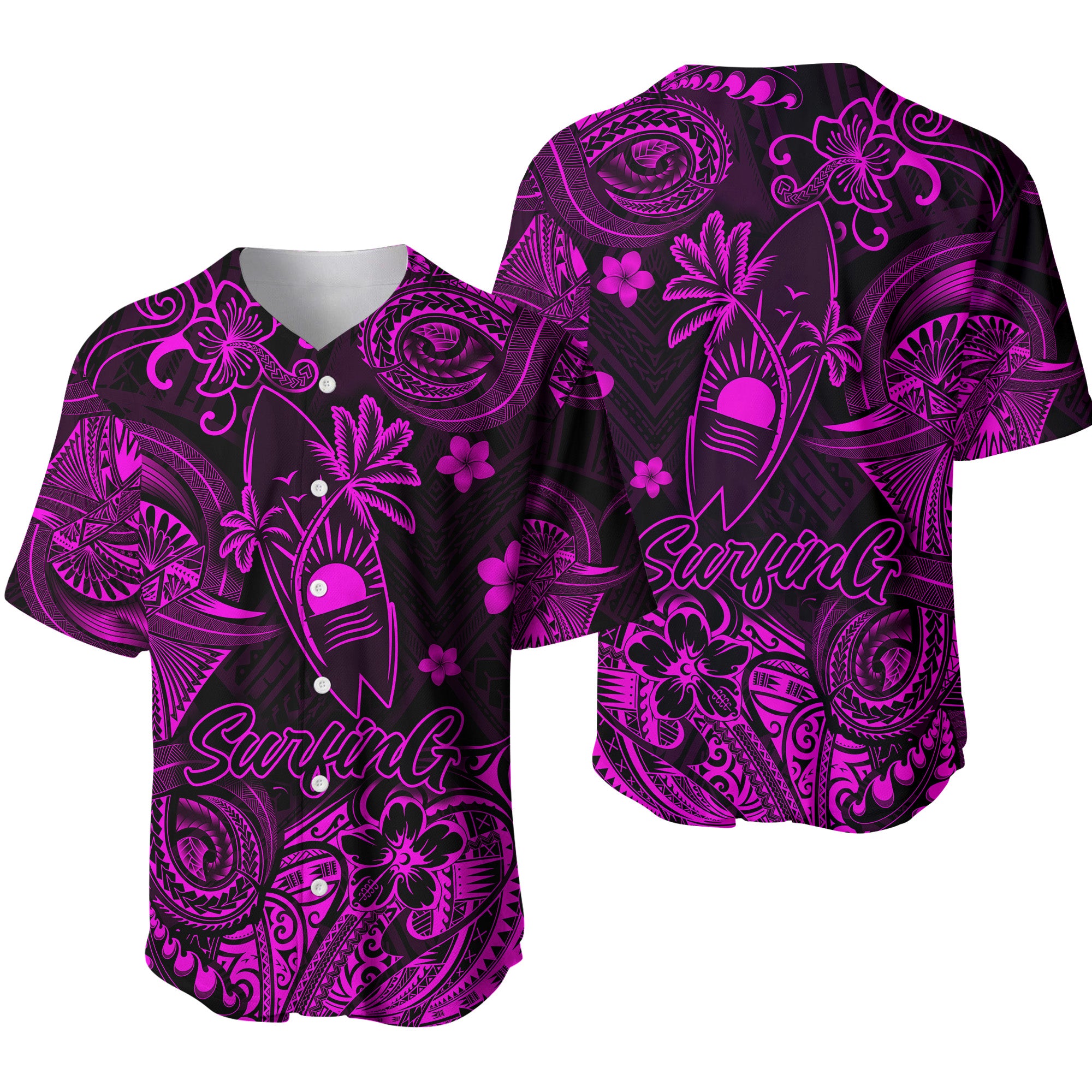 Hawaii Surfing Polynesian Baseball Jersey Unique Style - Pink LT8 - Polynesian Pride