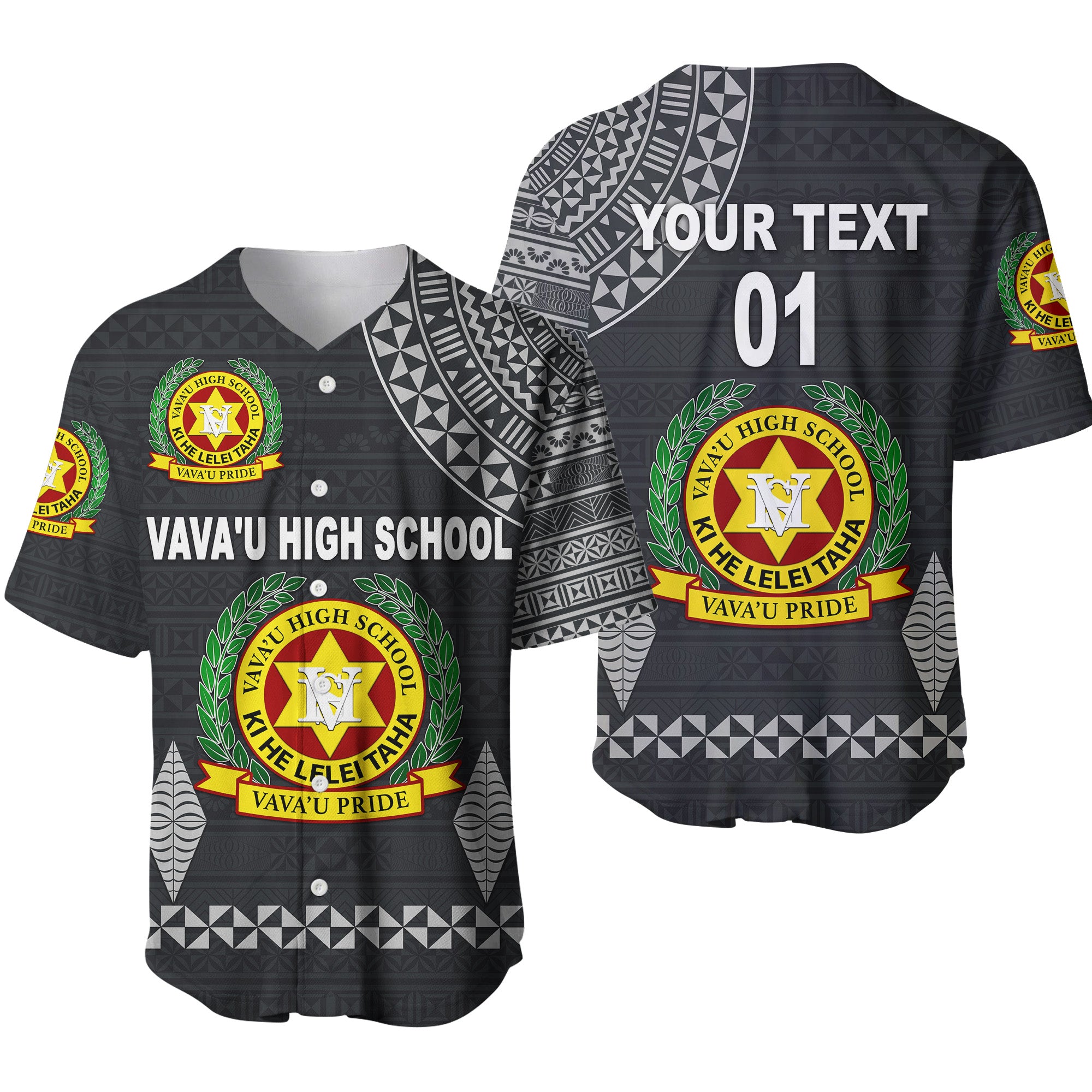 (Custom Personalised) Tonga Vava'u High School Baseball Jersey Simple Style - Dark Grey LT8 - Polynesian Pride