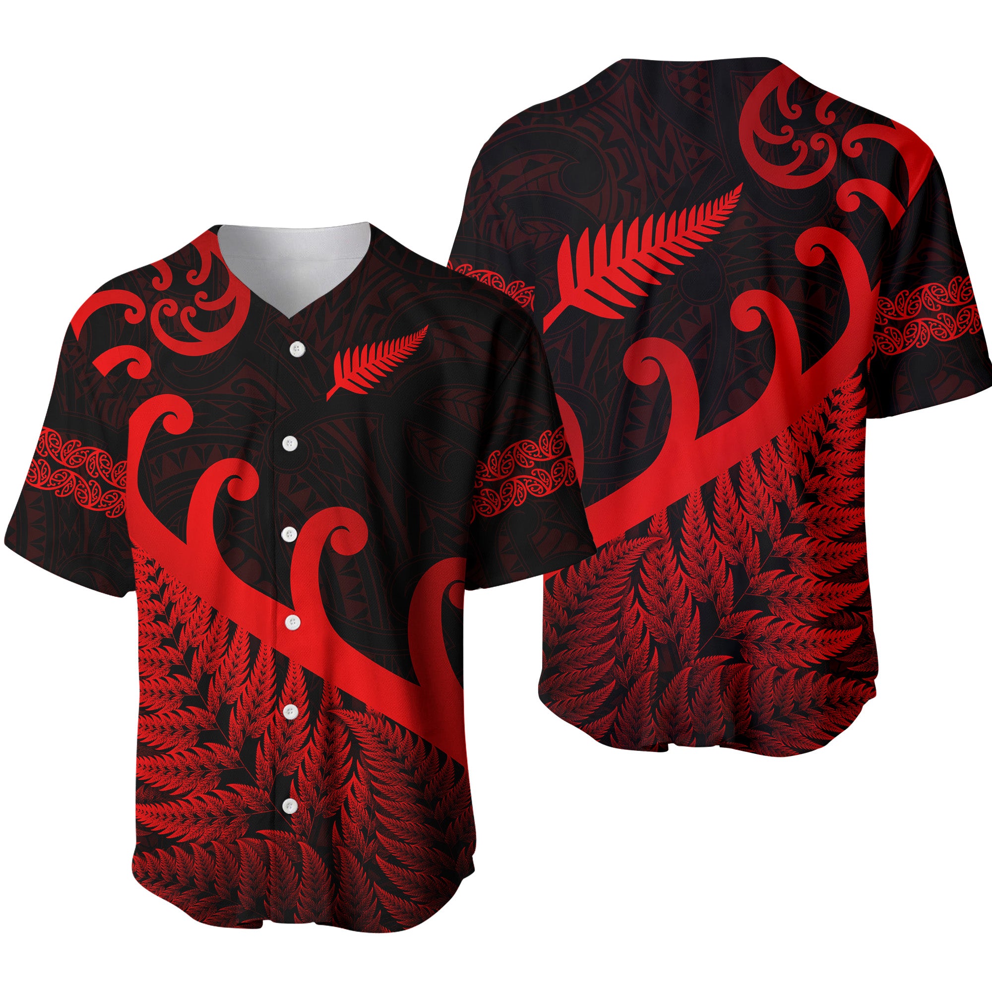 New Zealand Rugby Maori Baseball Jersey Silver Fern Koru Vibes - Red LT8 - Polynesian Pride