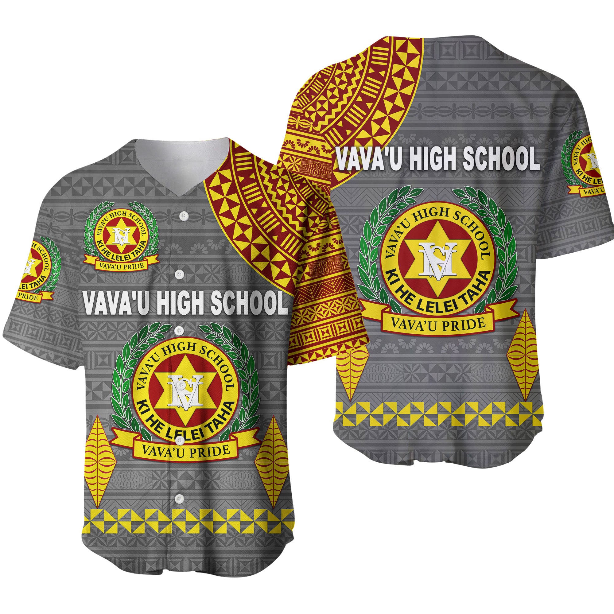 Tonga Vava'u High School Baseball Jersey Simple Style - Grey LT8 - Polynesian Pride