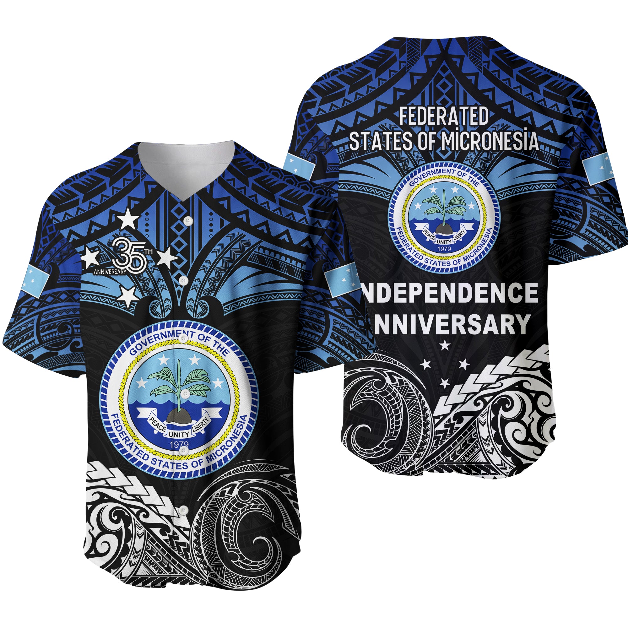 Federated States of Micronesia Baseball Jersey Happy FSM 35th Independence Anniversary LT13 Unisex Black - Polynesian Pride