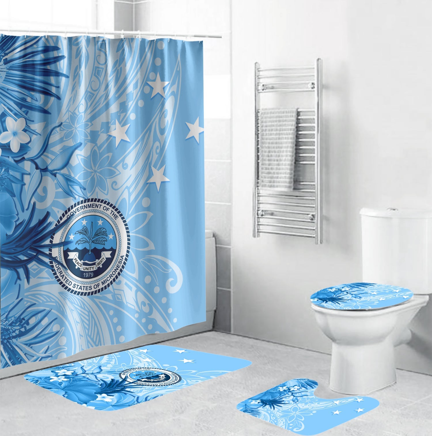 Federated States of Micronesia Bathroom Set Tropical Flowers LT7 Turquoise - Polynesian Pride