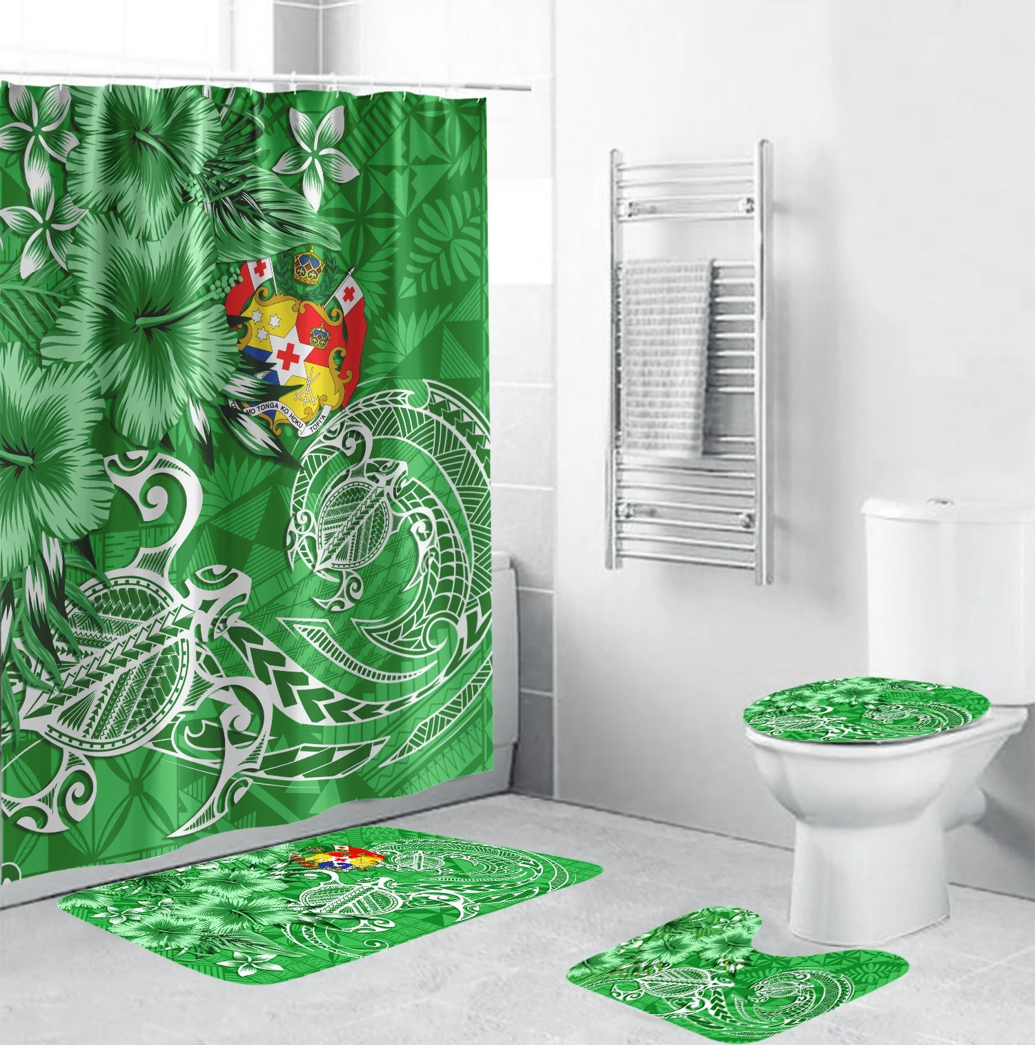 Tonga Floral Bathroom Set Sea Turtle - Green LT7 Green - Polynesian Pride