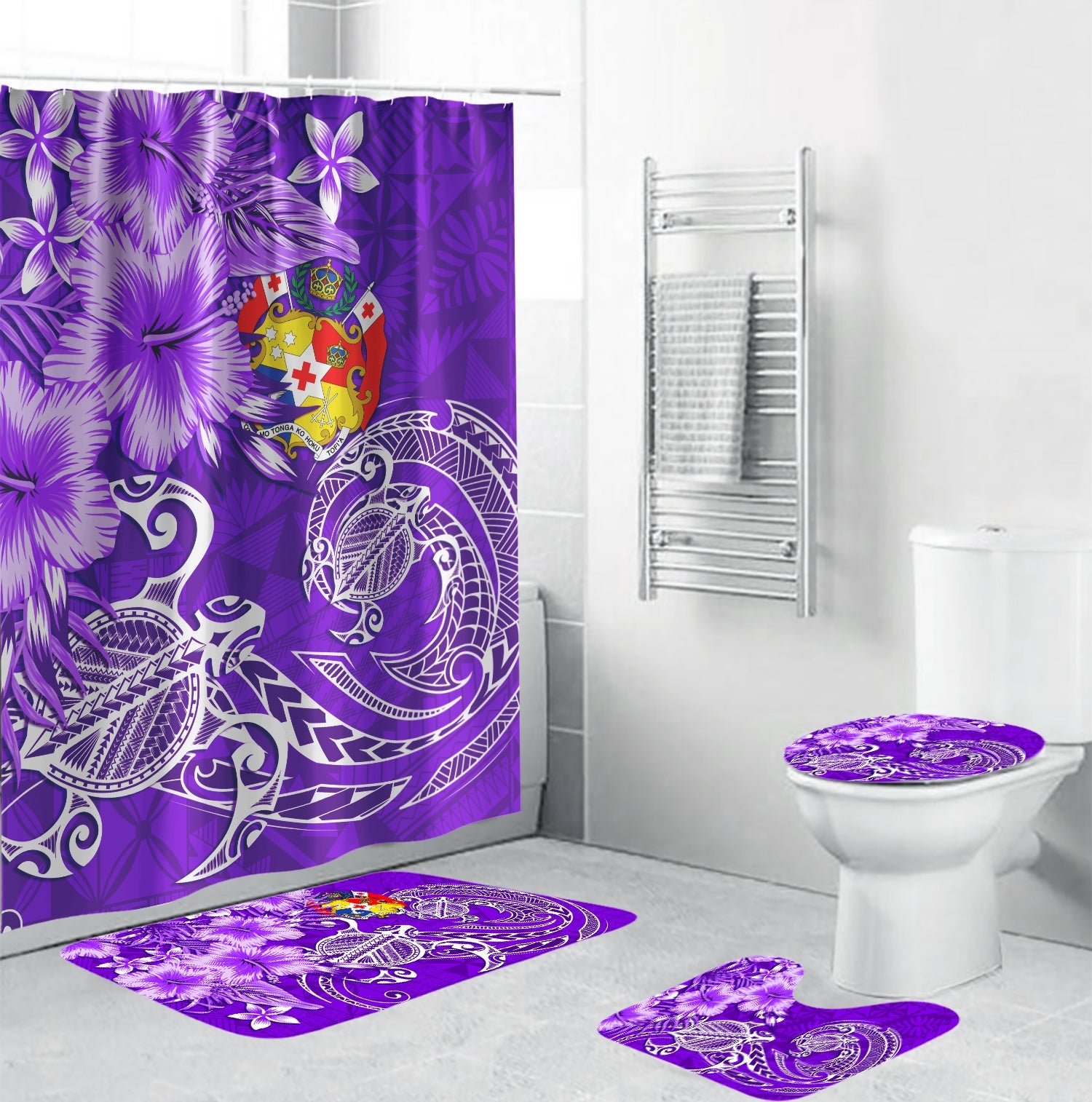 Tonga Floral Bathroom Set Sea Turtle - Purple LT7 Purple - Polynesian Pride
