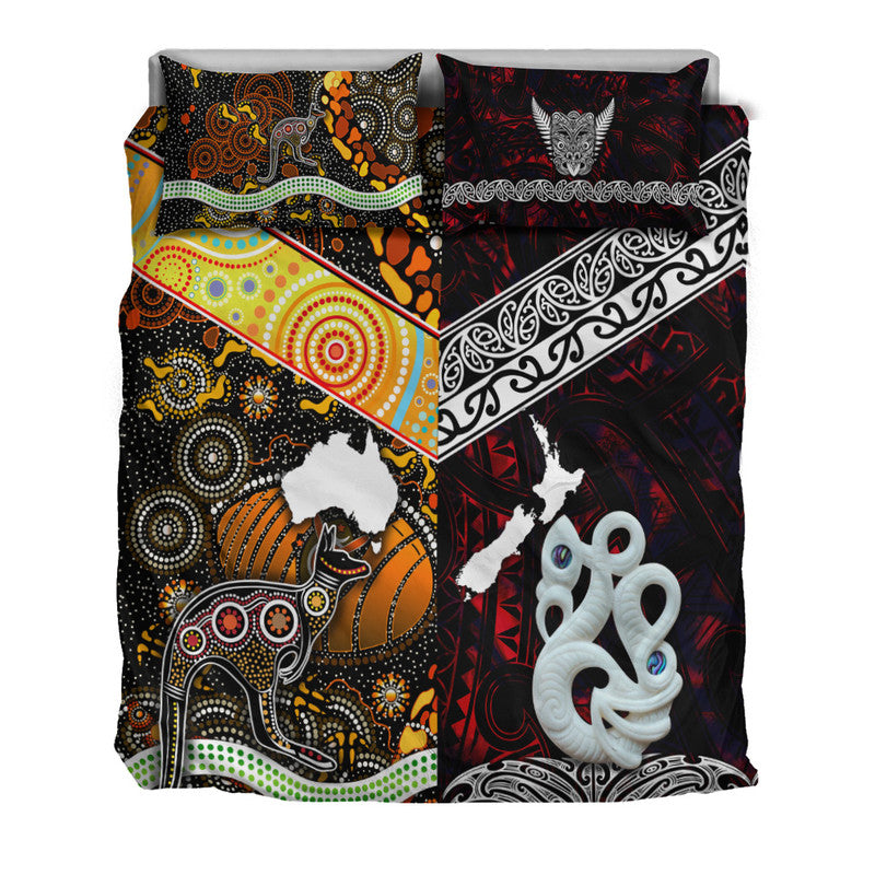 New Zealand Maori Aotearoa And Australia Aboriginal Bedding Set Together - Red LT8 - Polynesian Pride