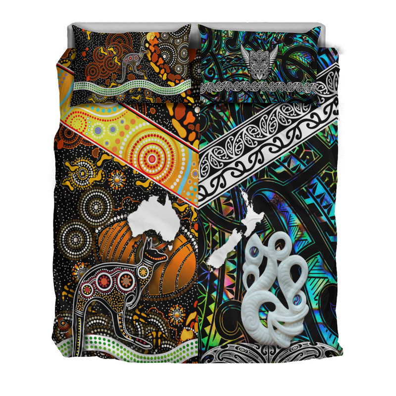 New Zealand Maori Aotearoa And Australia Aboriginal Bedding Set Together - Paua Shell LT8 - Polynesian Pride