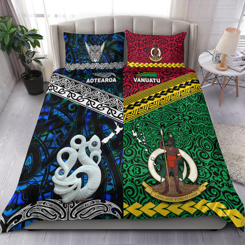 New Zealand And Vanuatu Bedding Set Together - Blue LT8 Blue - Polynesian Pride