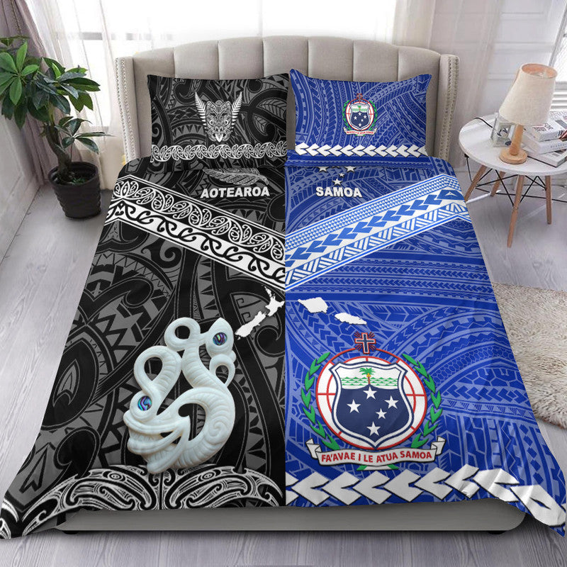 New Zealand And Samoa Bedding Set Together - Black LT8 Black - Polynesian Pride