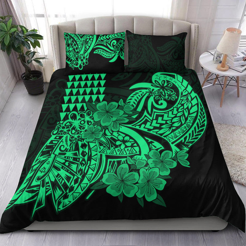 Hawaii Kakau Bedding Set Polynesian Floral Tribal Green Version LT9 Green - Polynesian Pride