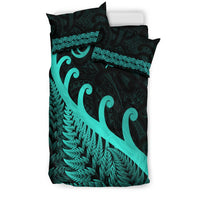 New Zealand Rugby Maori Bedding Set Silver Fern Koru Vibes - Turquoise LT8 - Polynesian Pride
