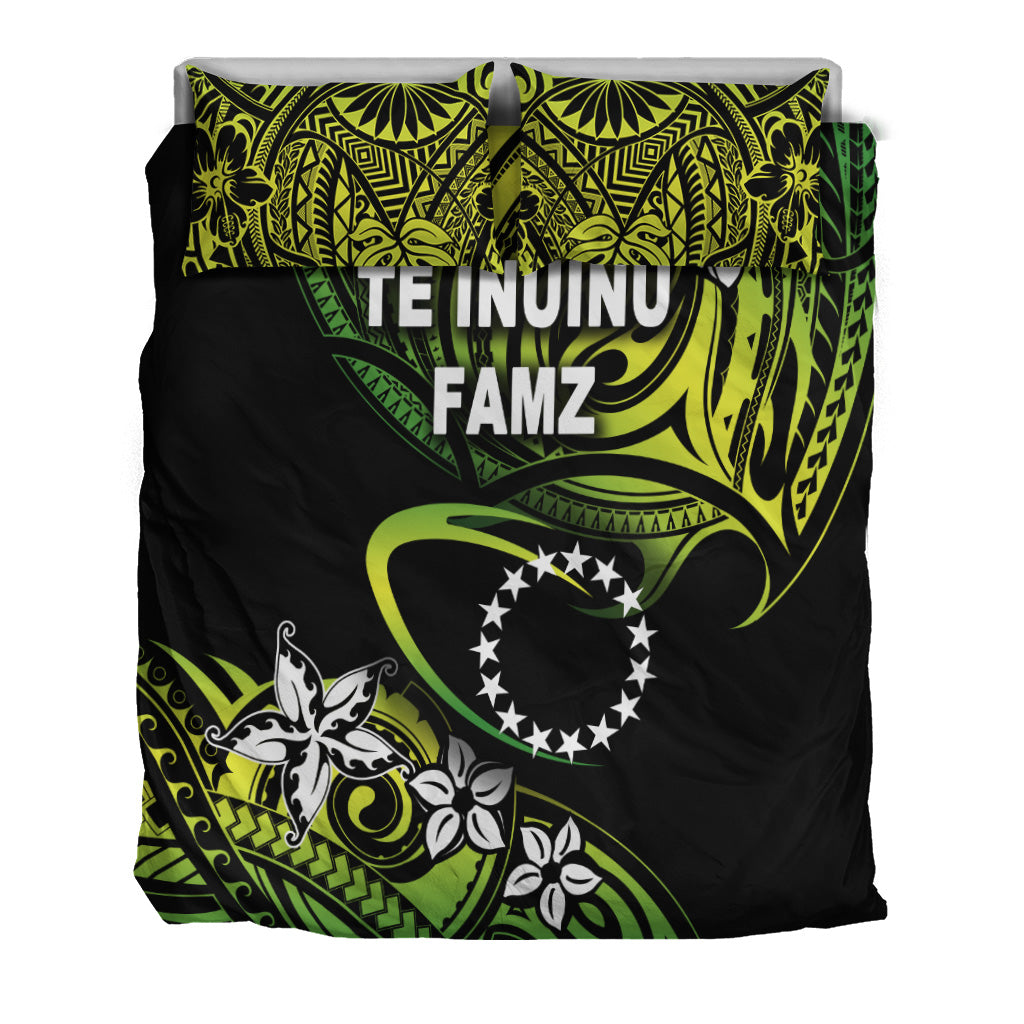 TE INUINU FAMZ - Cook Islands Rugby Bedding Set Unique Vibes - Green LT8 - Polynesian Pride