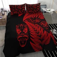 New Zealand Haka Rugby Maori Bedding Set Silver Fern Vibes - Red LT8 - Polynesian Pride