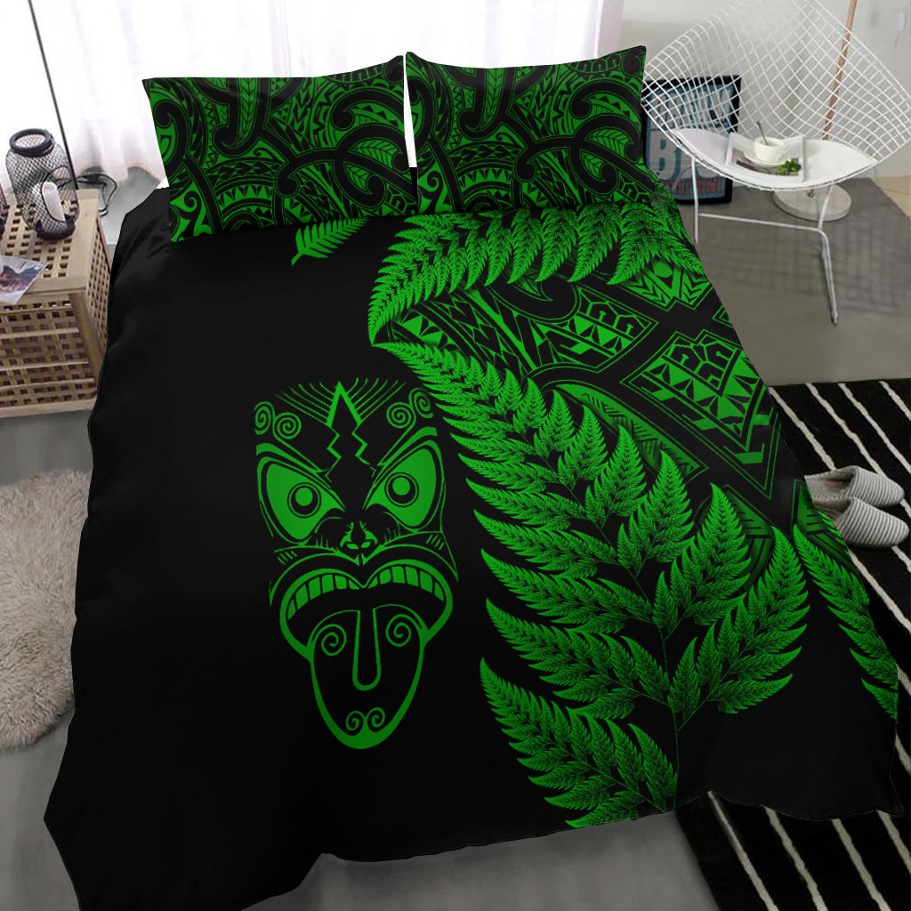 New Zealand Haka Rugby Maori Bedding Set Silver Fern Vibes - Green LT8 - Polynesian Pride