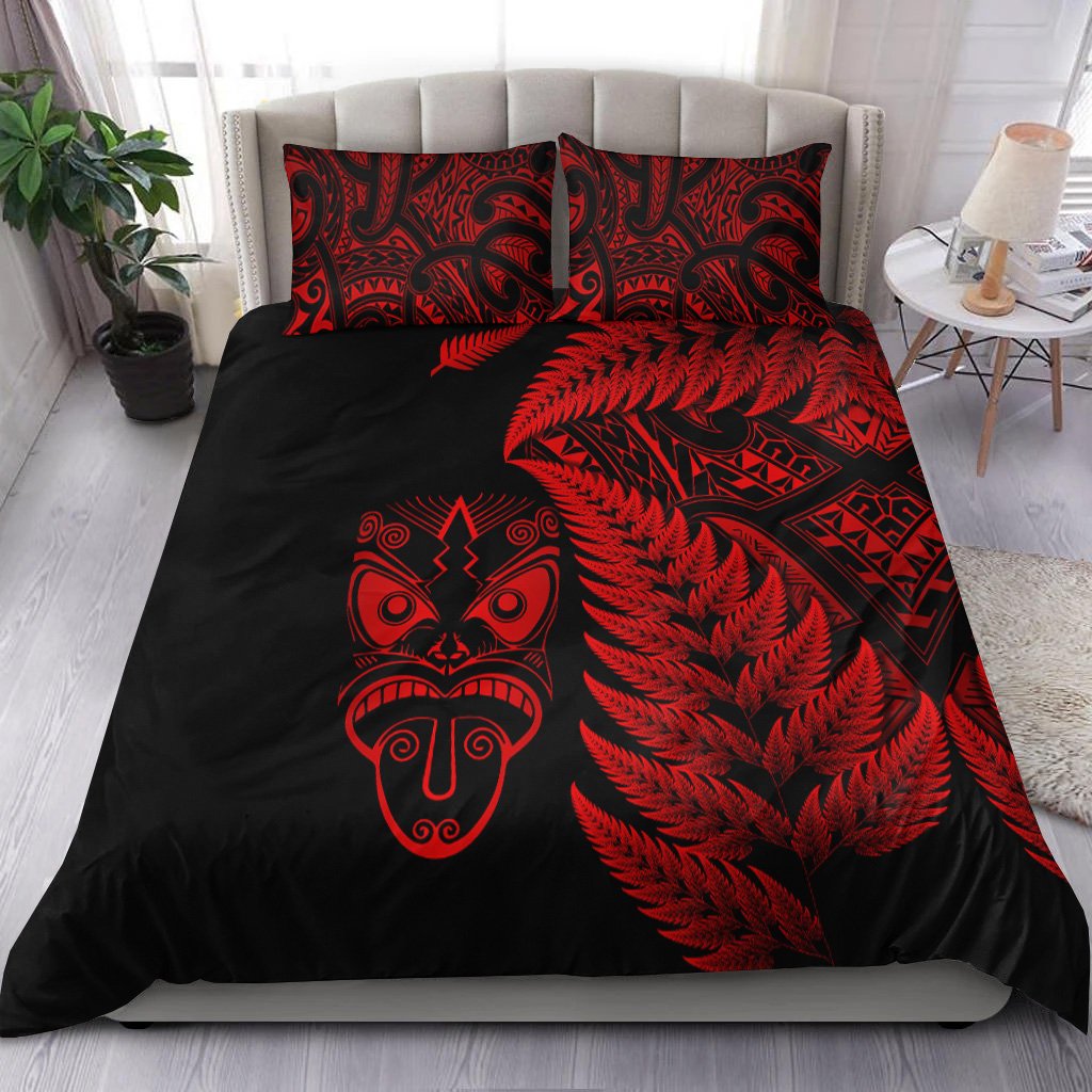 New Zealand Haka Rugby Maori Bedding Set Silver Fern Vibes - Red LT8 Red - Polynesian Pride