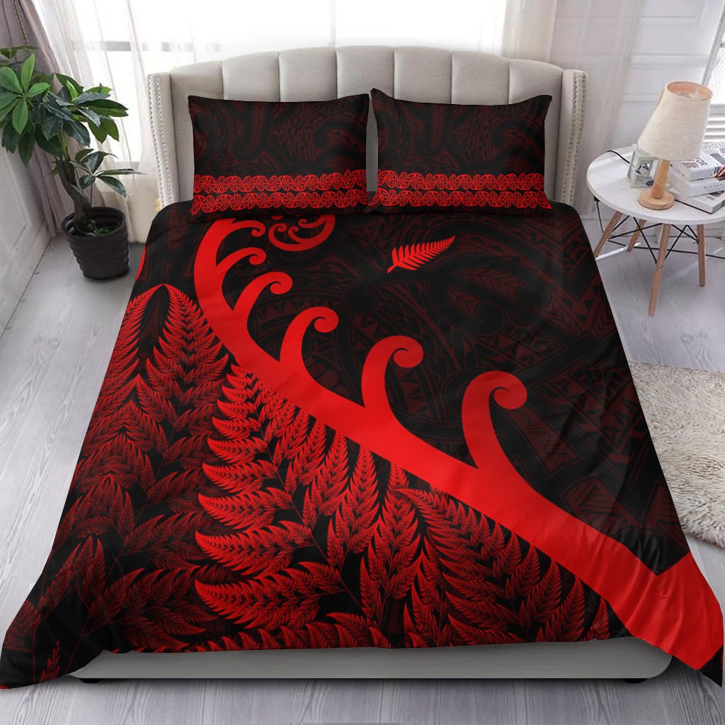 New Zealand Rugby Maori Bedding Set Silver Fern Koru Vibes - Red LT8 Red - Polynesian Pride