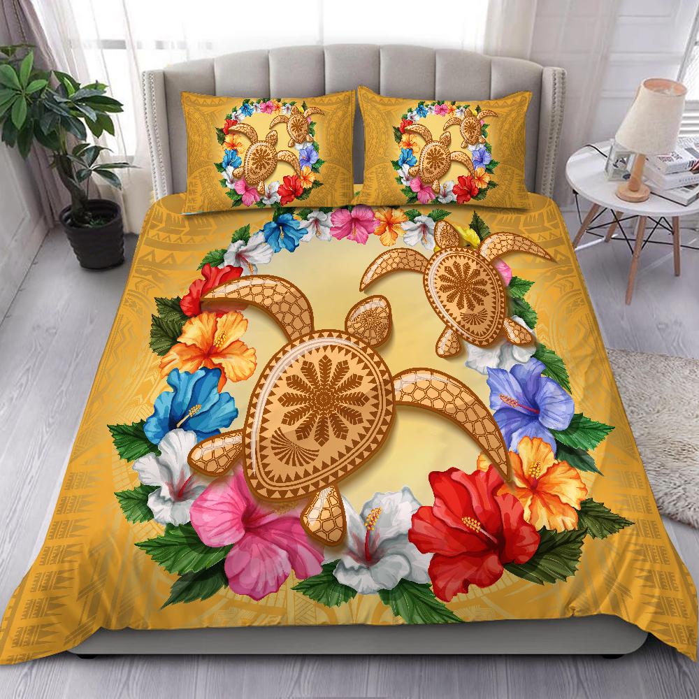 Hawaii Turtle Hibiscus Wreath Polynesian Bedding Set - Crown Style - AH Gold - Polynesian Pride